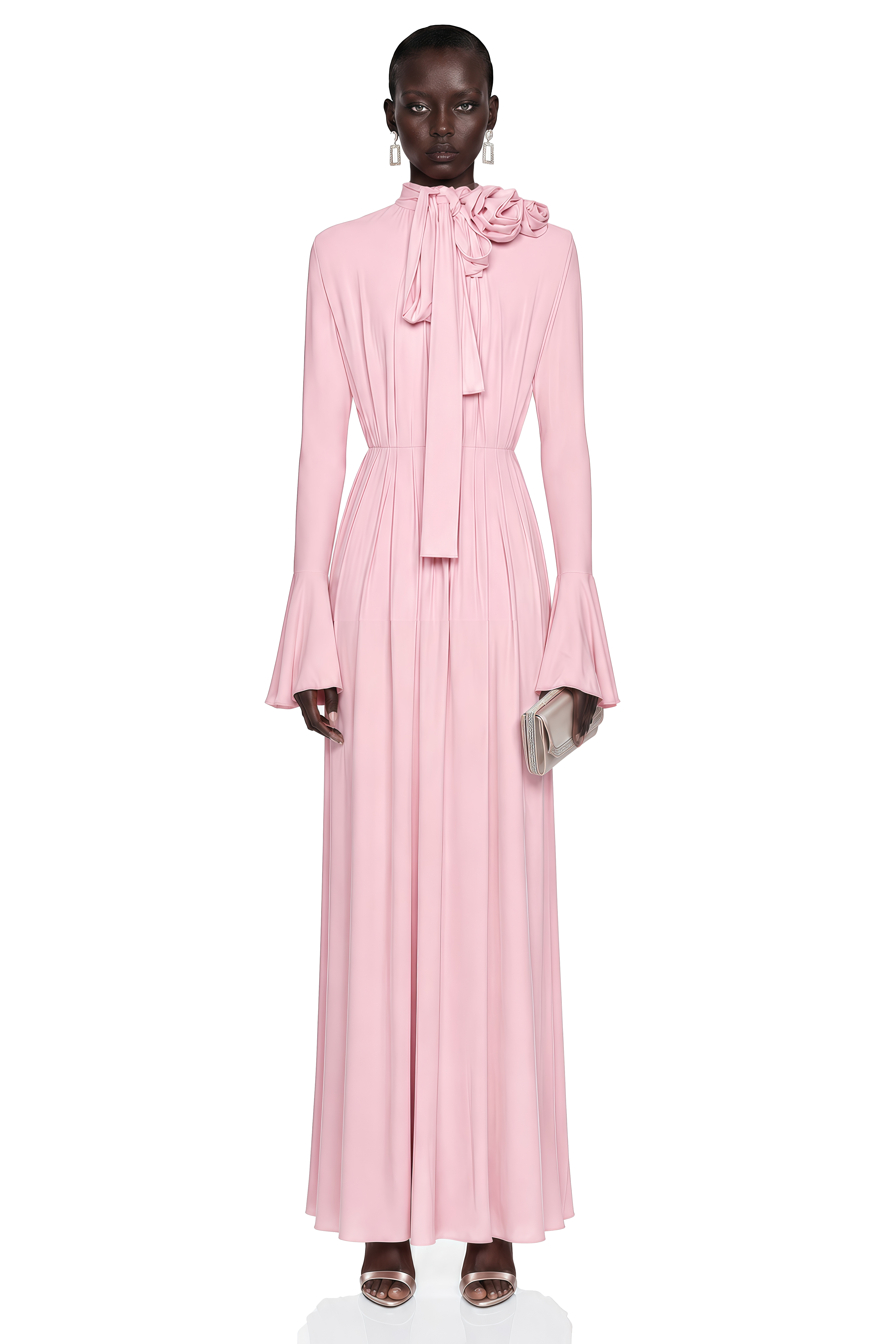 Jocelinda Pink Ruched Maxi Dress with 3D Florals (Final Sale-US Only)