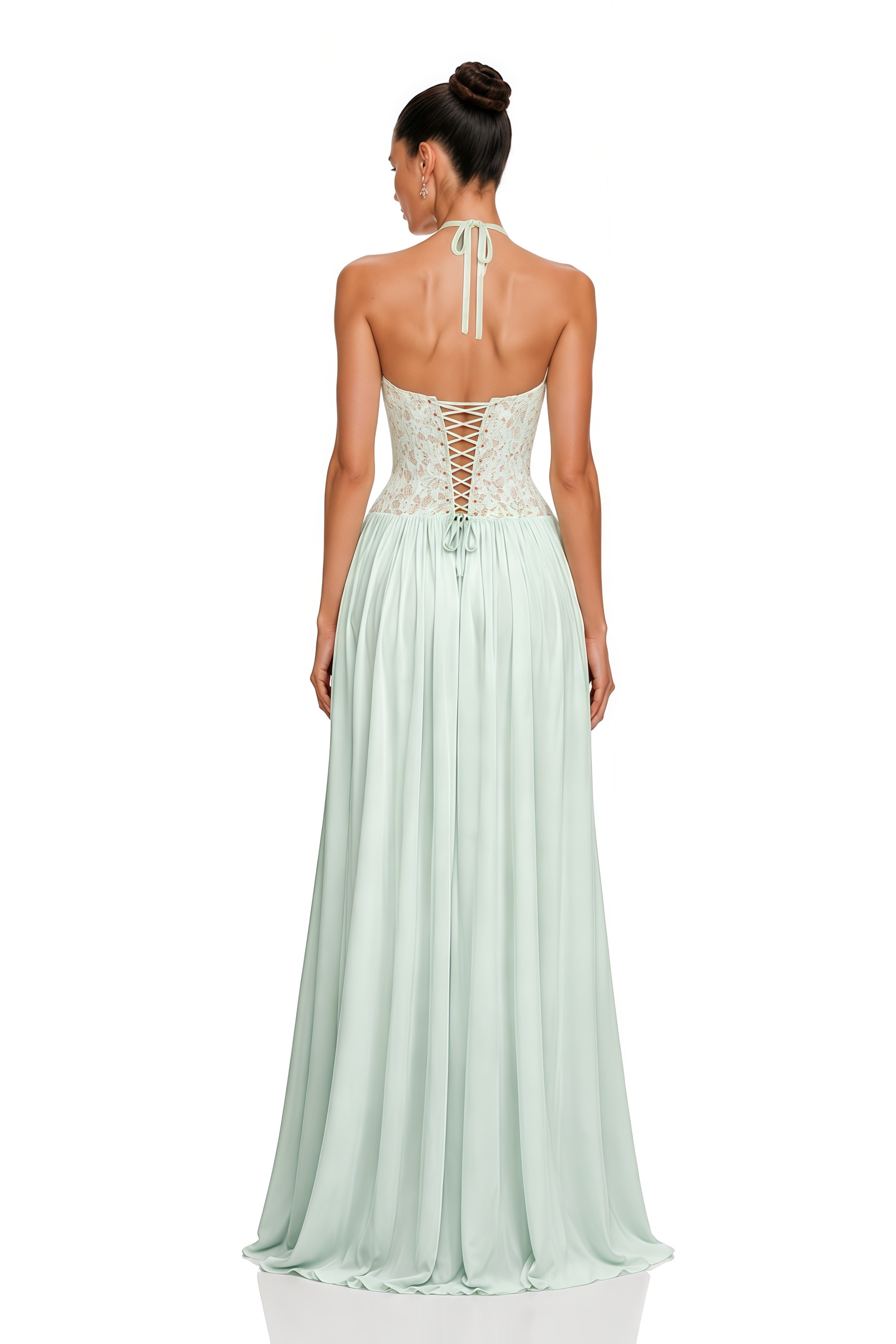 Joelle Mint Green Halterneck Lace Corset Maxi Dress