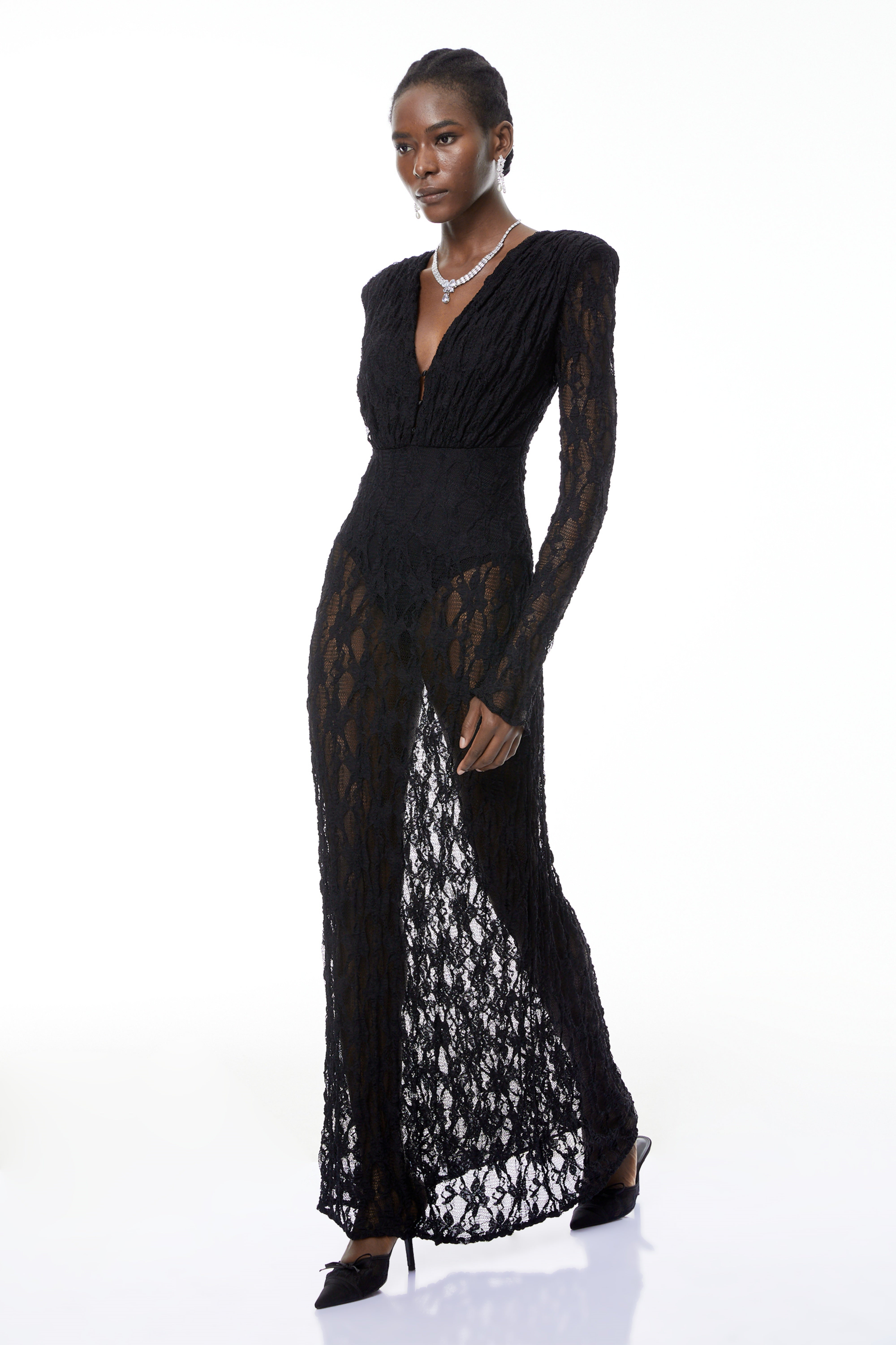 Johanna Black Semi-Sheer Lace Maxi Dress (Final Sale)