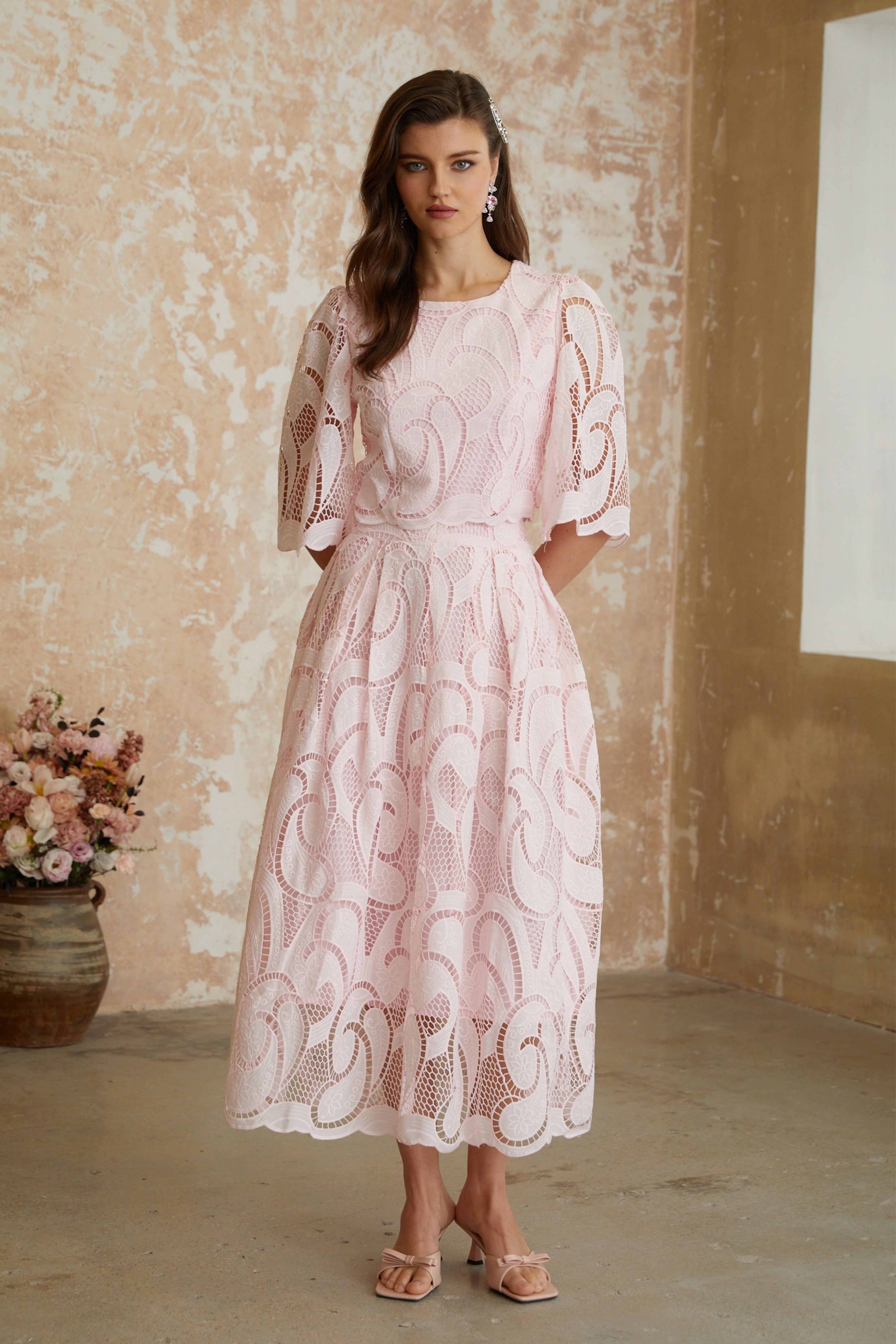 Pink Lace Top & Skirt Set