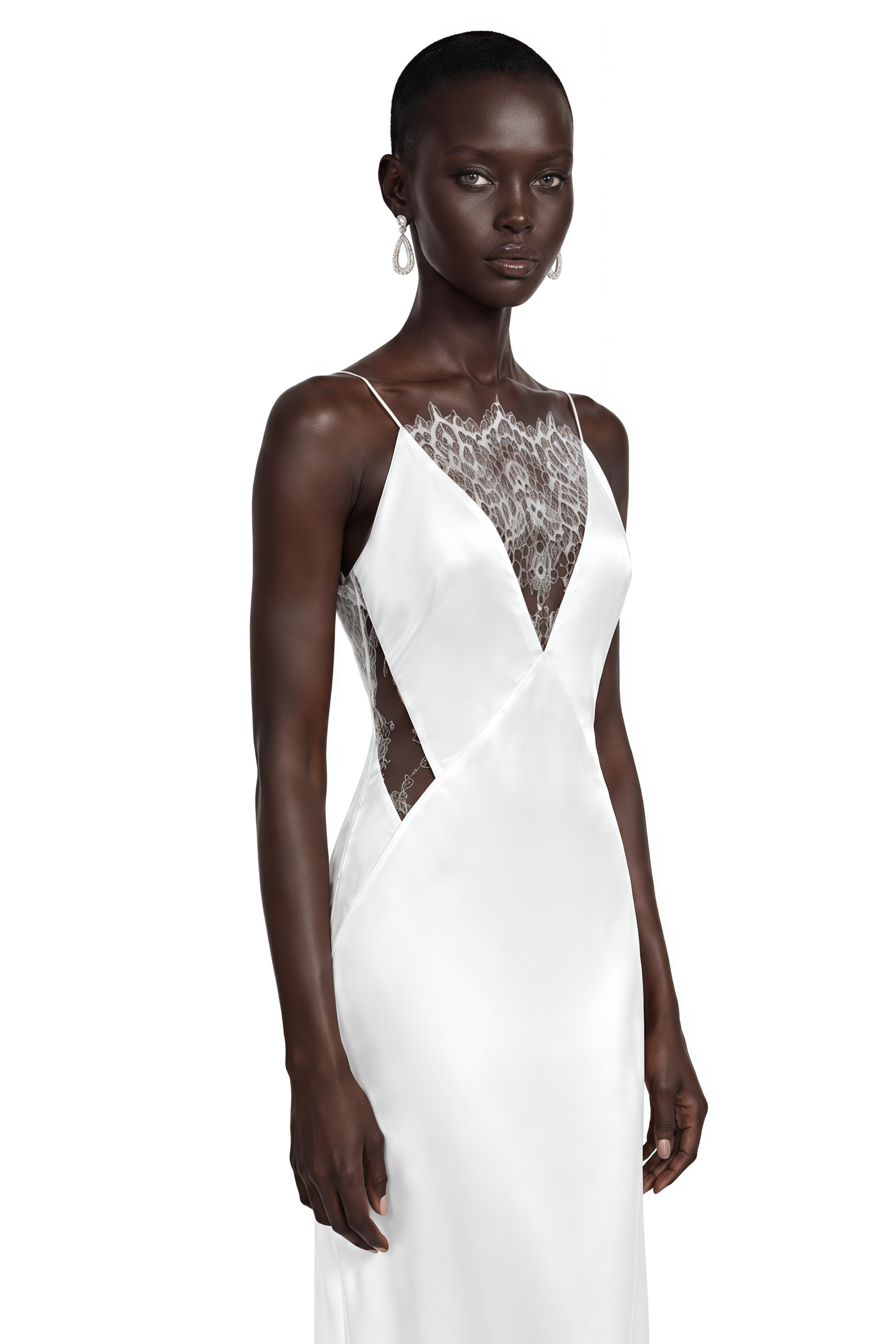 Jovie White Maxi Dress with Lace Panels and Slit
