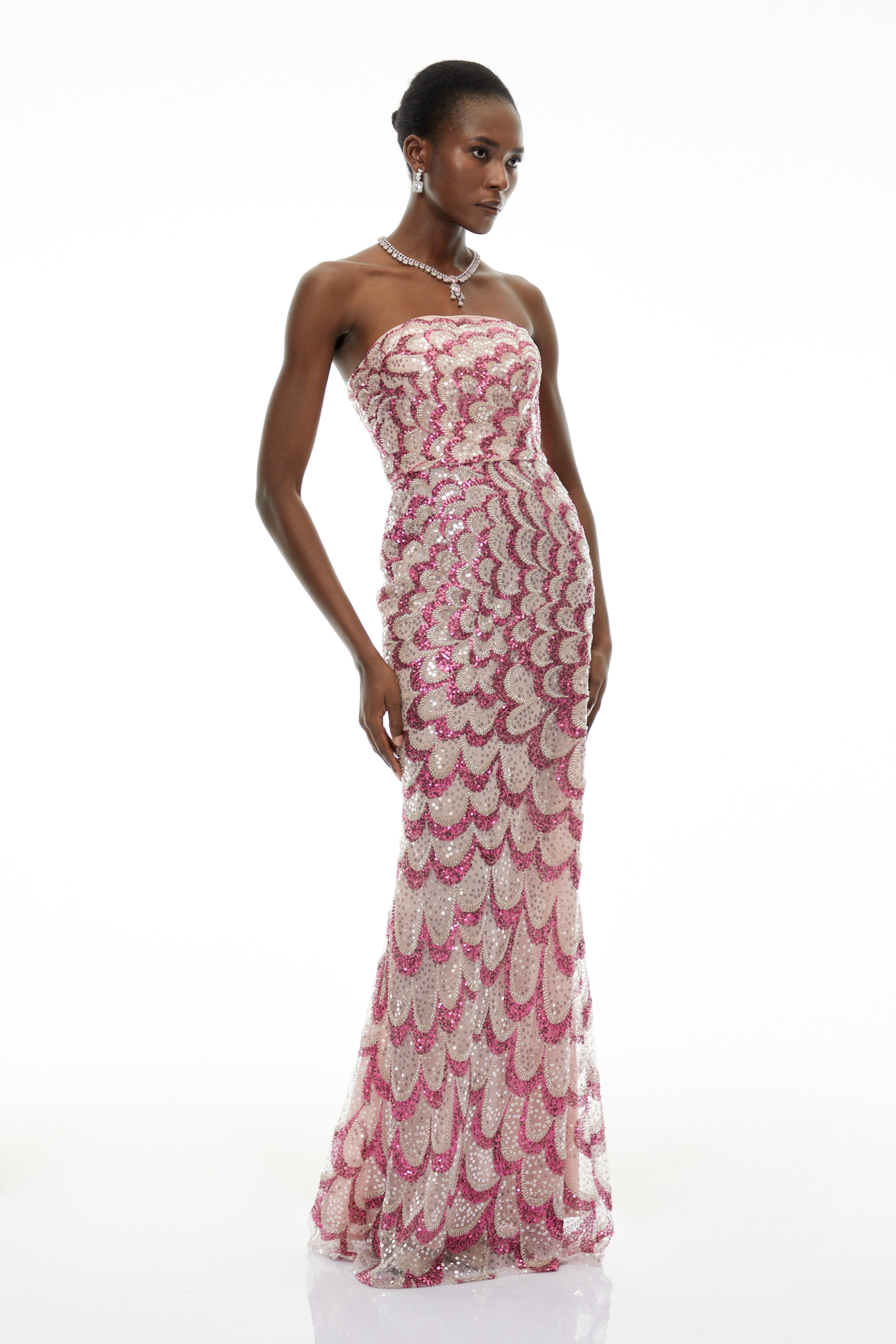 Julieta Pink Embellished Maxi Dress with Petals (Final Sale-US Only)