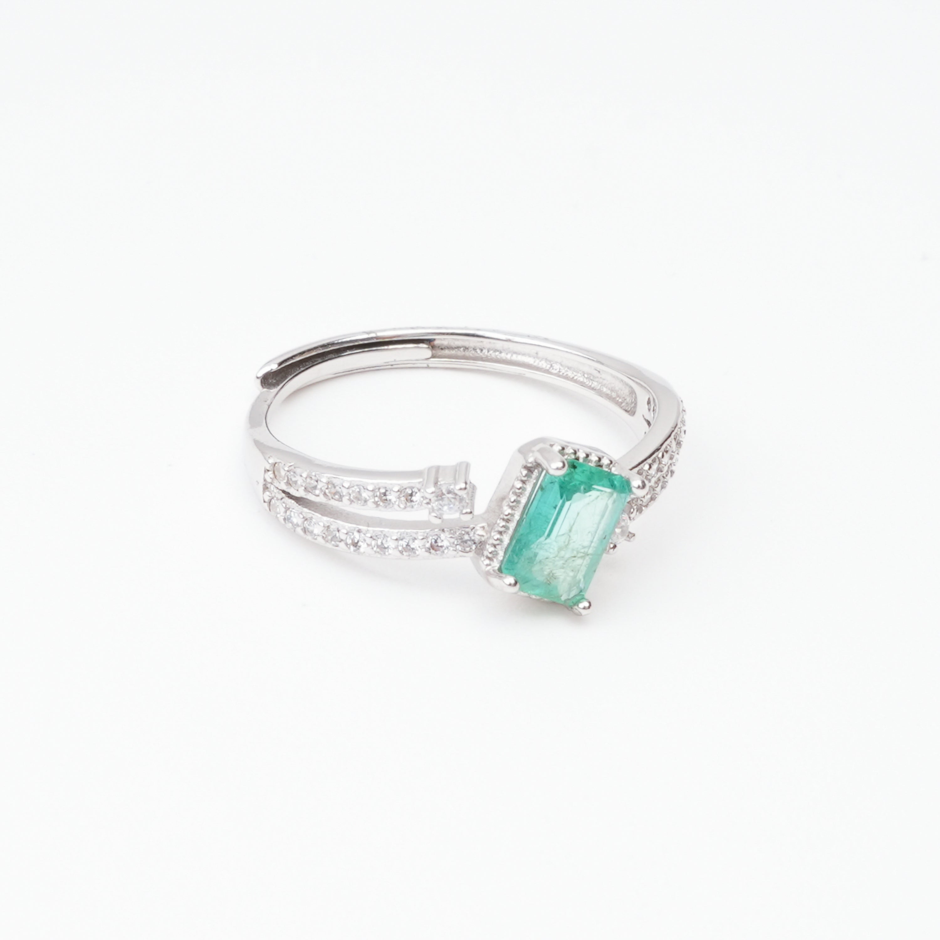 Juliette Emerald Green Emerald Cut Bypass Sterling Silver Ring