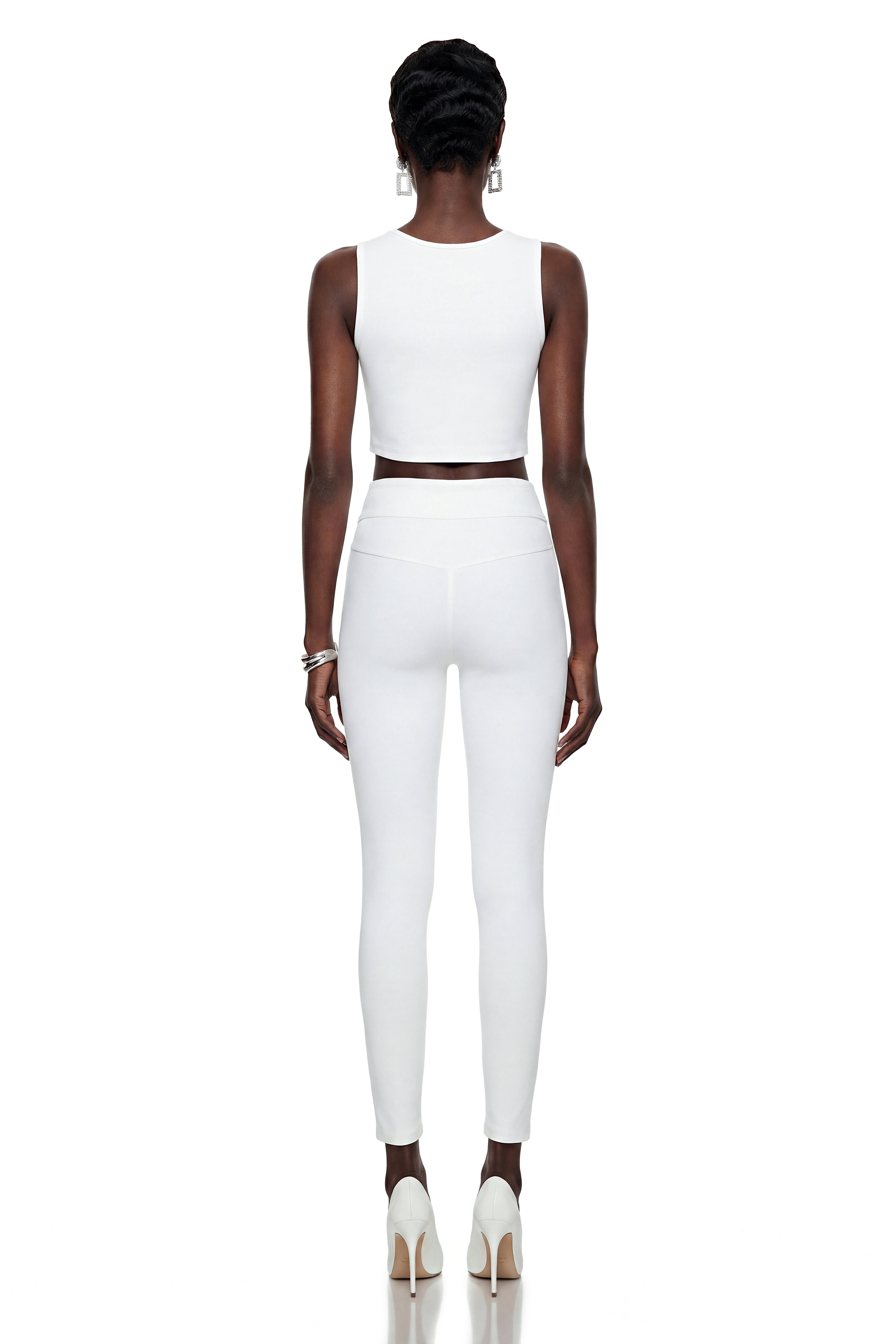 Juturna White Crop Top & Trouser Set with Zip Detail