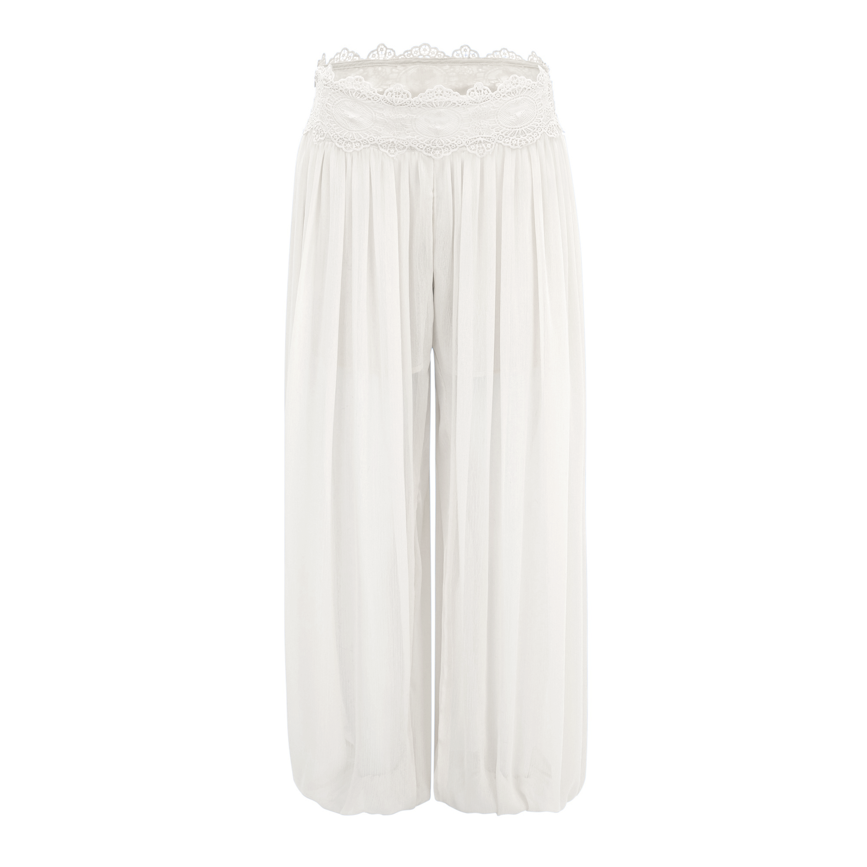 Kamila White Lace Trim Ruched Top & Trouser Set
