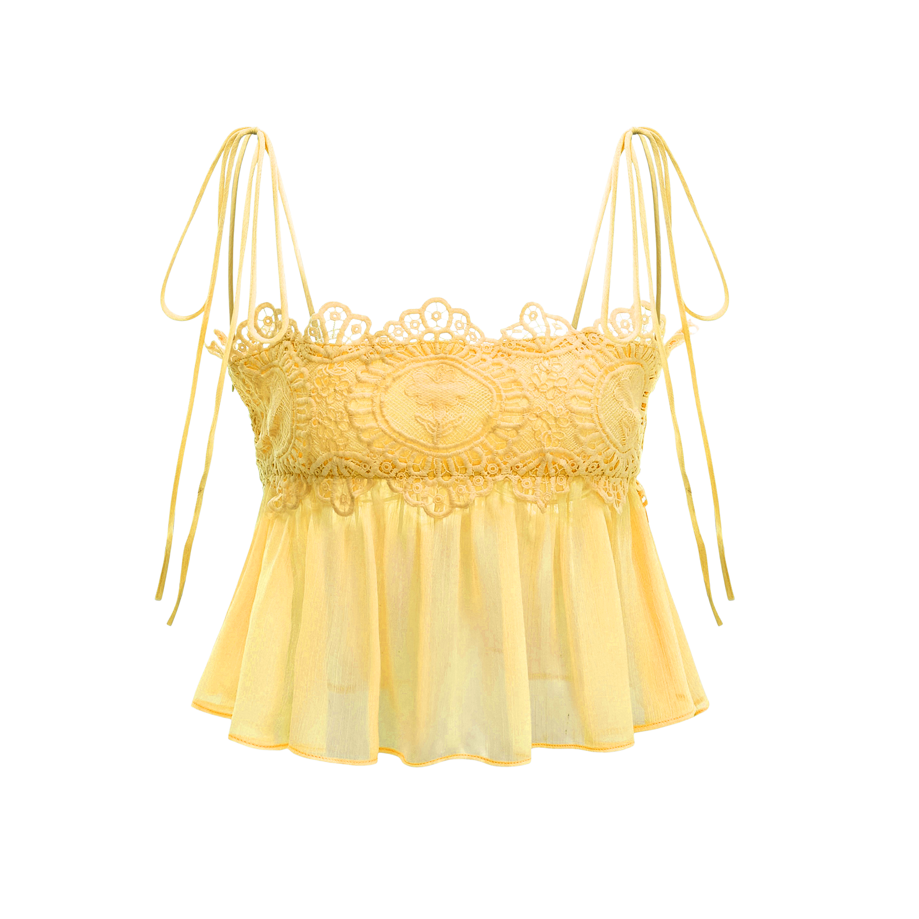 Kamila Yellow Lace Trim Ruched Top & Trouser Set