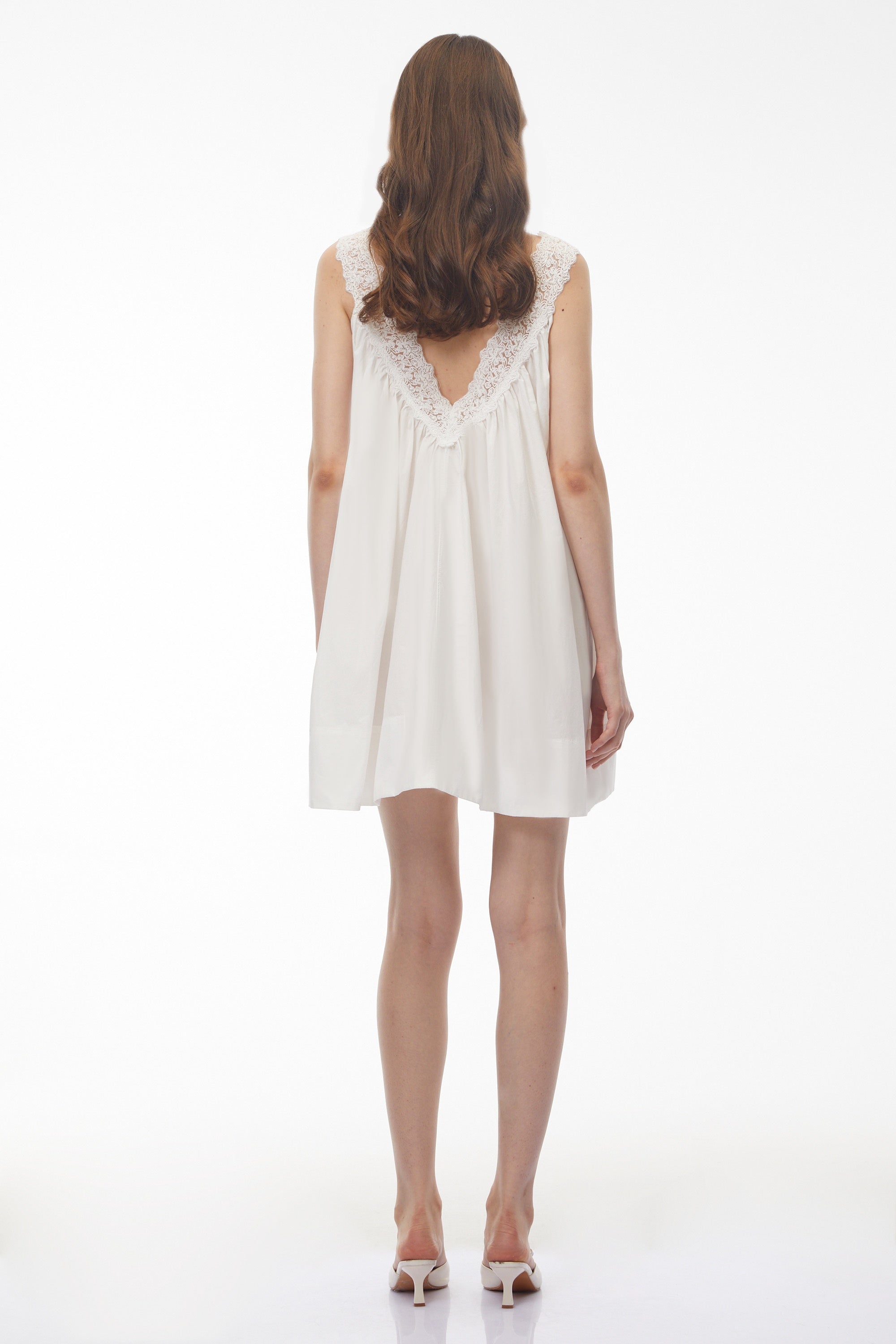 Kátia White Ruched Mini Dress with Lace Trim (Final Sale-US Only)