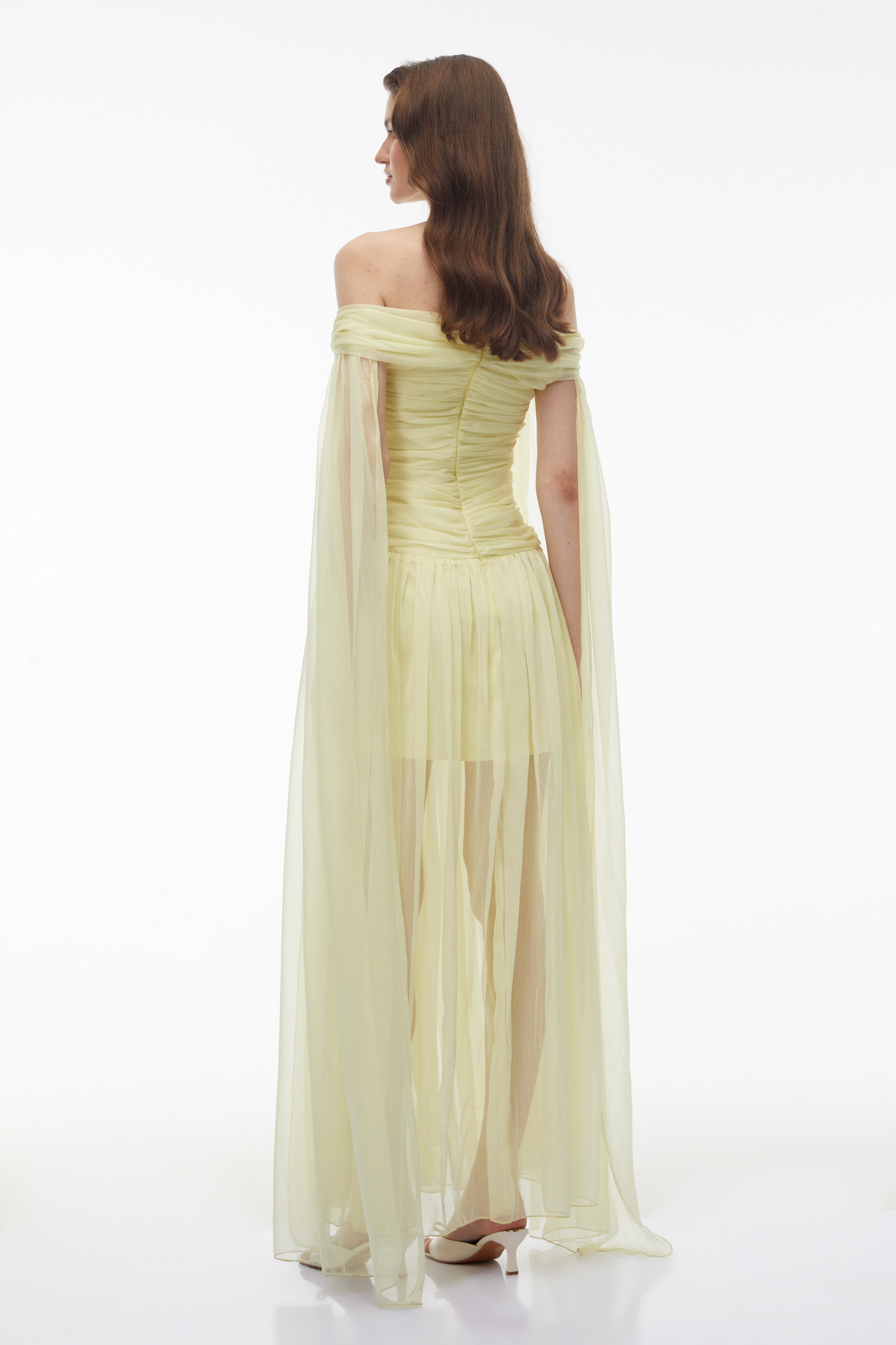 Katie Yellow Off Shoulder Ruched Twist Maxi Dress