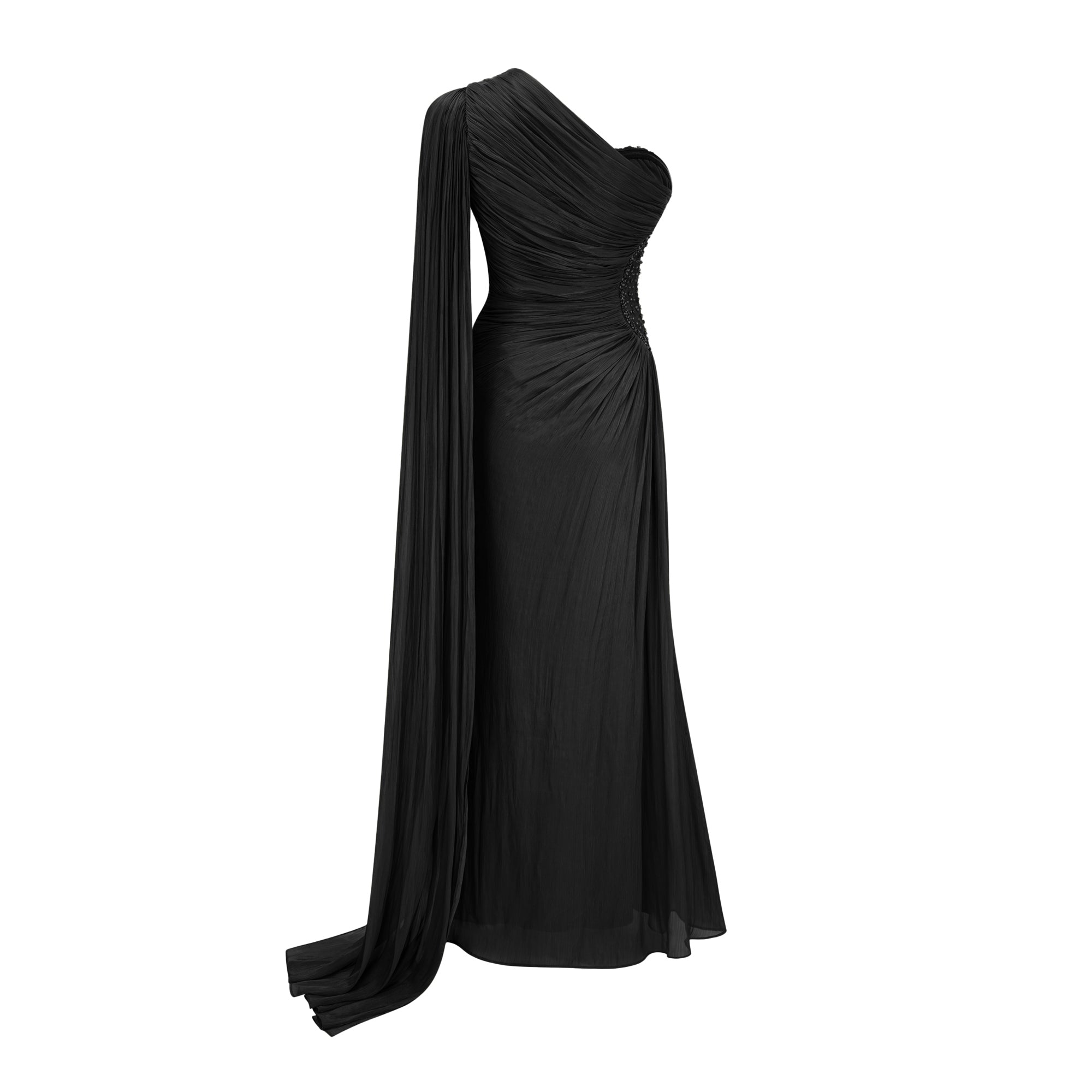 فستان طويل بكتف واحد ومزين بزخارف من Katrin Black