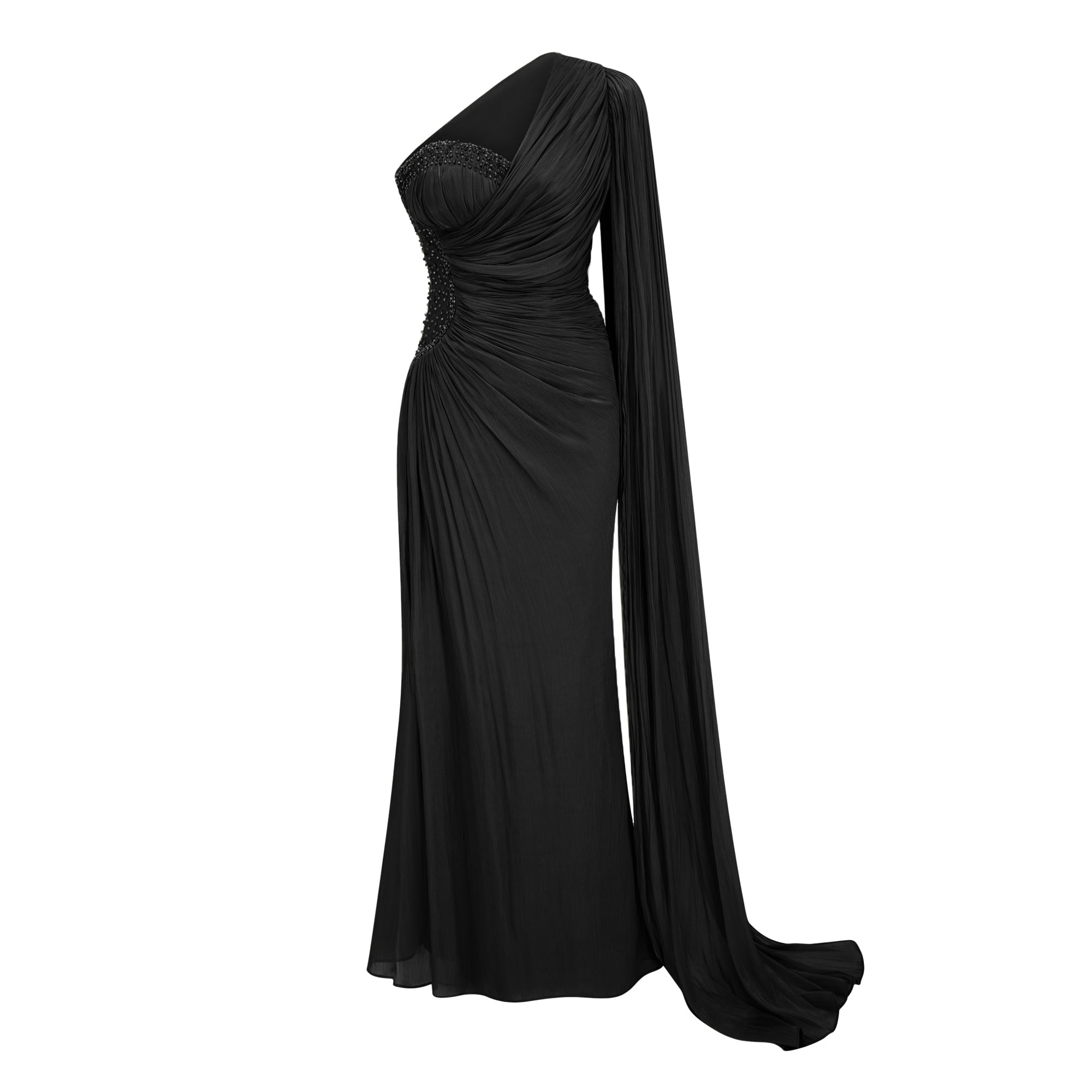 فستان طويل بكتف واحد ومزين بزخارف من Katrin Black