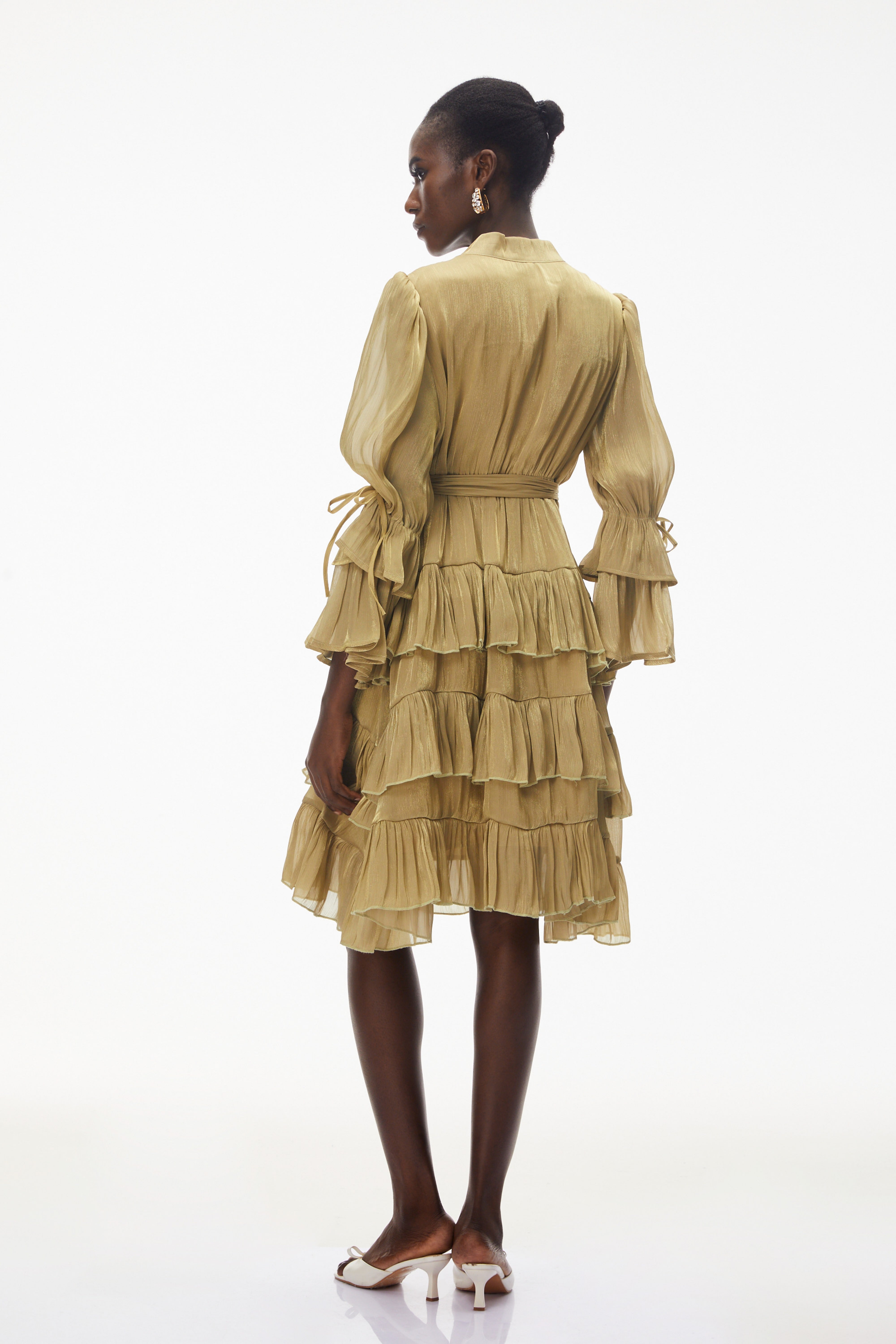 Kirke Green Ruffled Mini Dress with Bow (Final Sale)