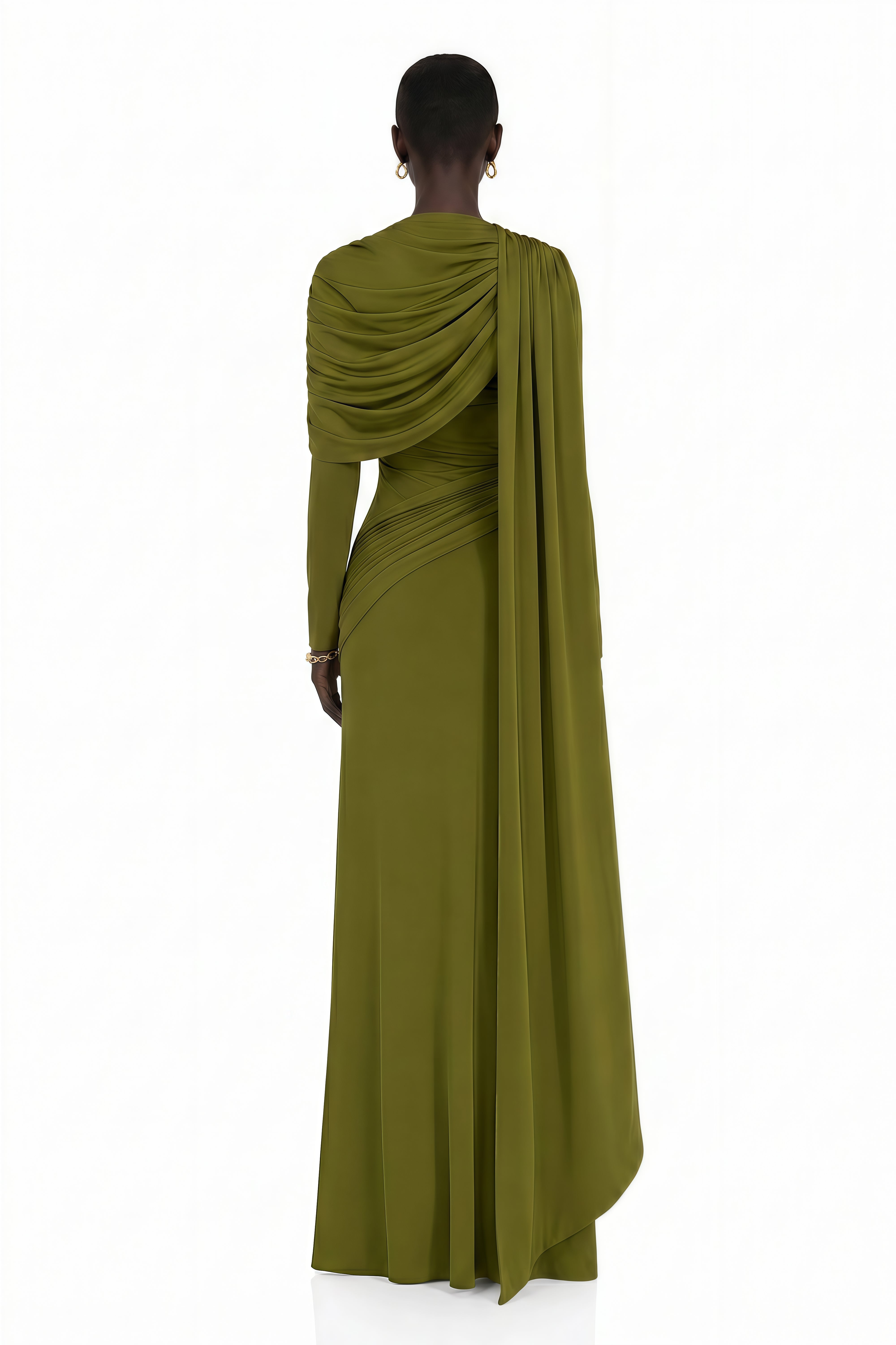Kjersti Green Asymmetrical Ruched Maxi Dress (Final Sale-US Only)