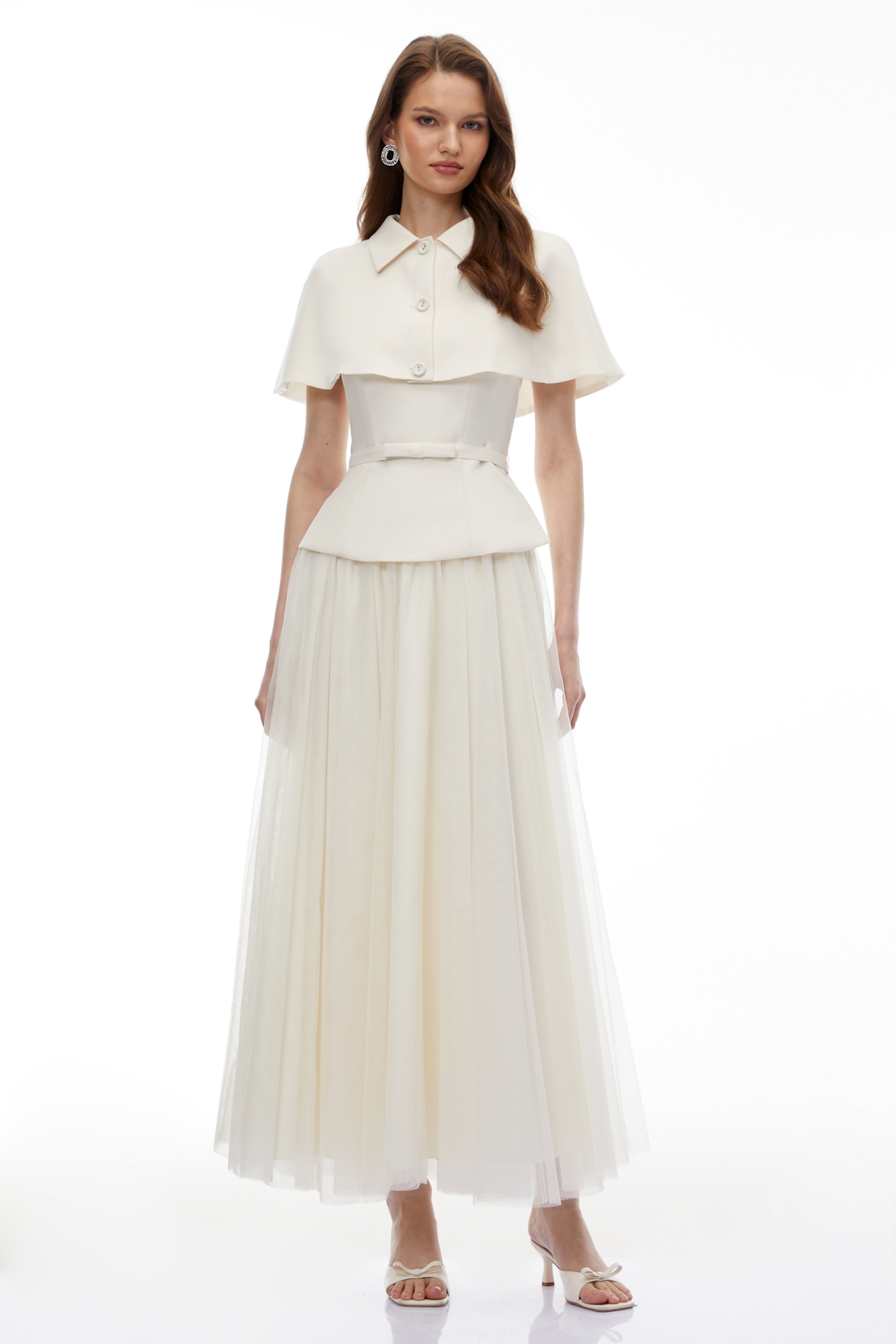Klavdiya White Cape Top & Skirt 3-Piece Set (Final Sale-US Only)