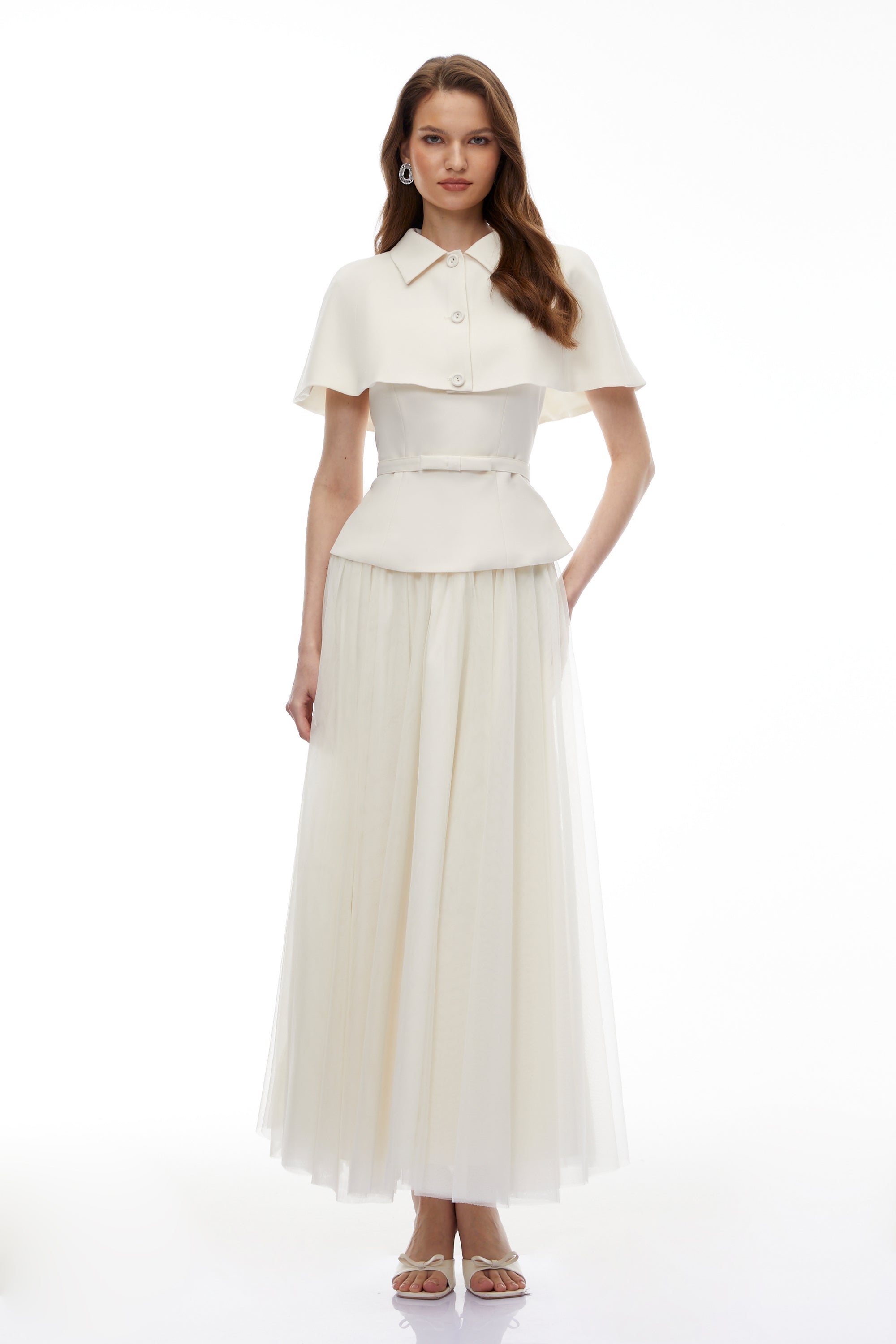 Klavdiya White Cape Top & Skirt 3-Piece Set (Final Sale-US Only)