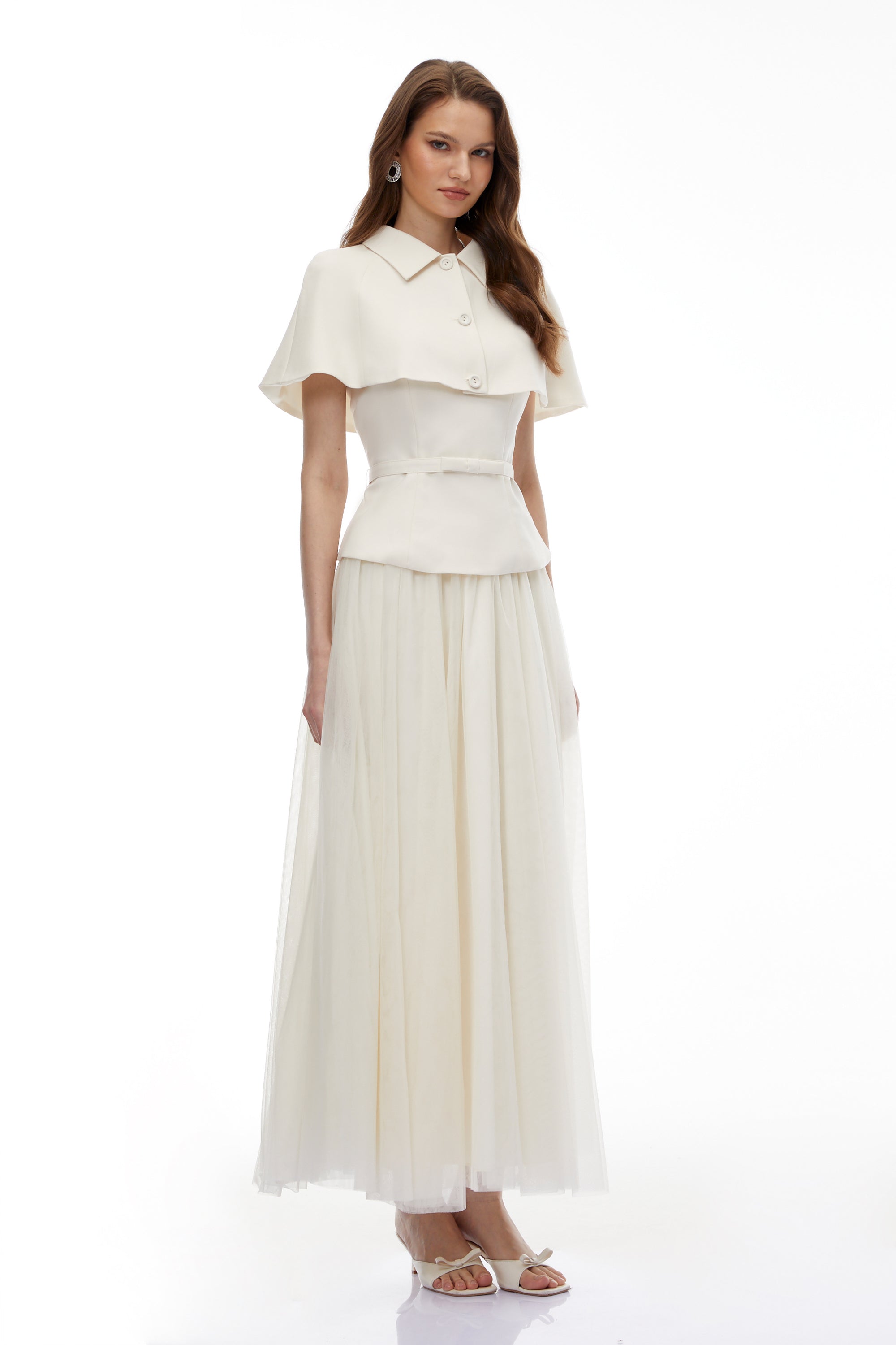 Klavdiya White Cape Top & Skirt 3-Piece Set (Final Sale-US Only)