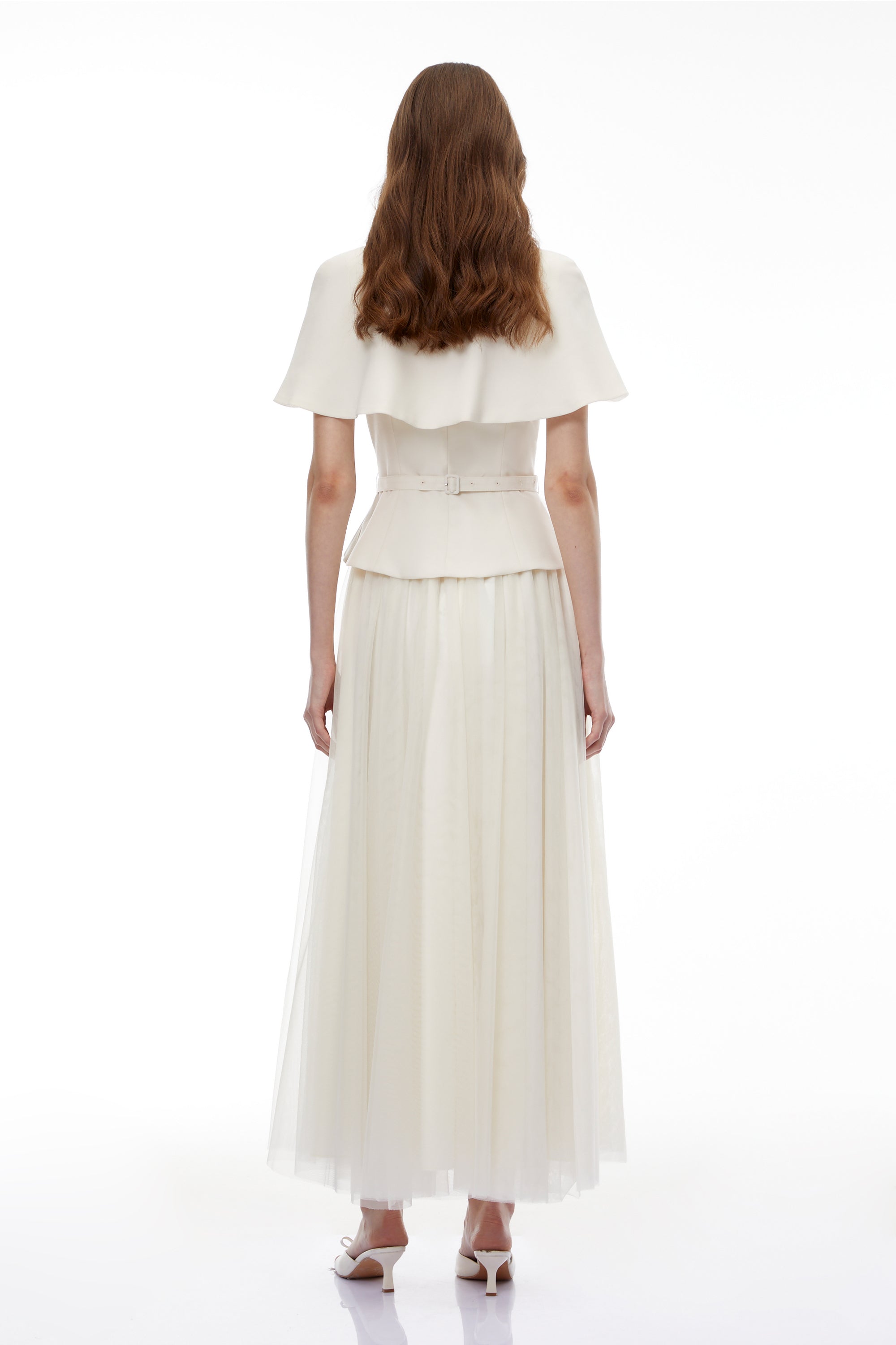 Klavdiya White Cape Top & Skirt 3-Piece Set (Final Sale-US Only)