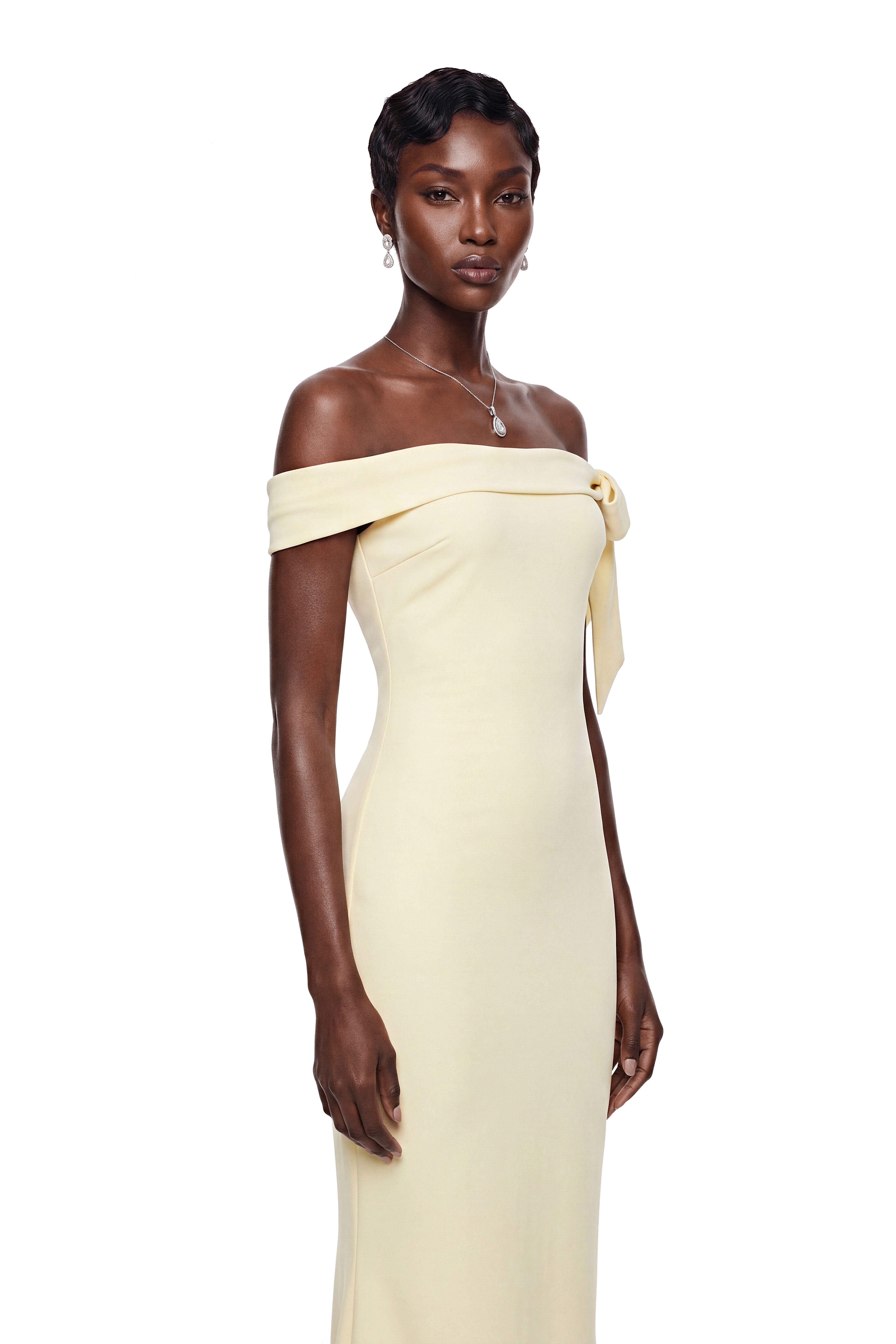Kore Yellow Off Shoulder Maxi Dress with Bow