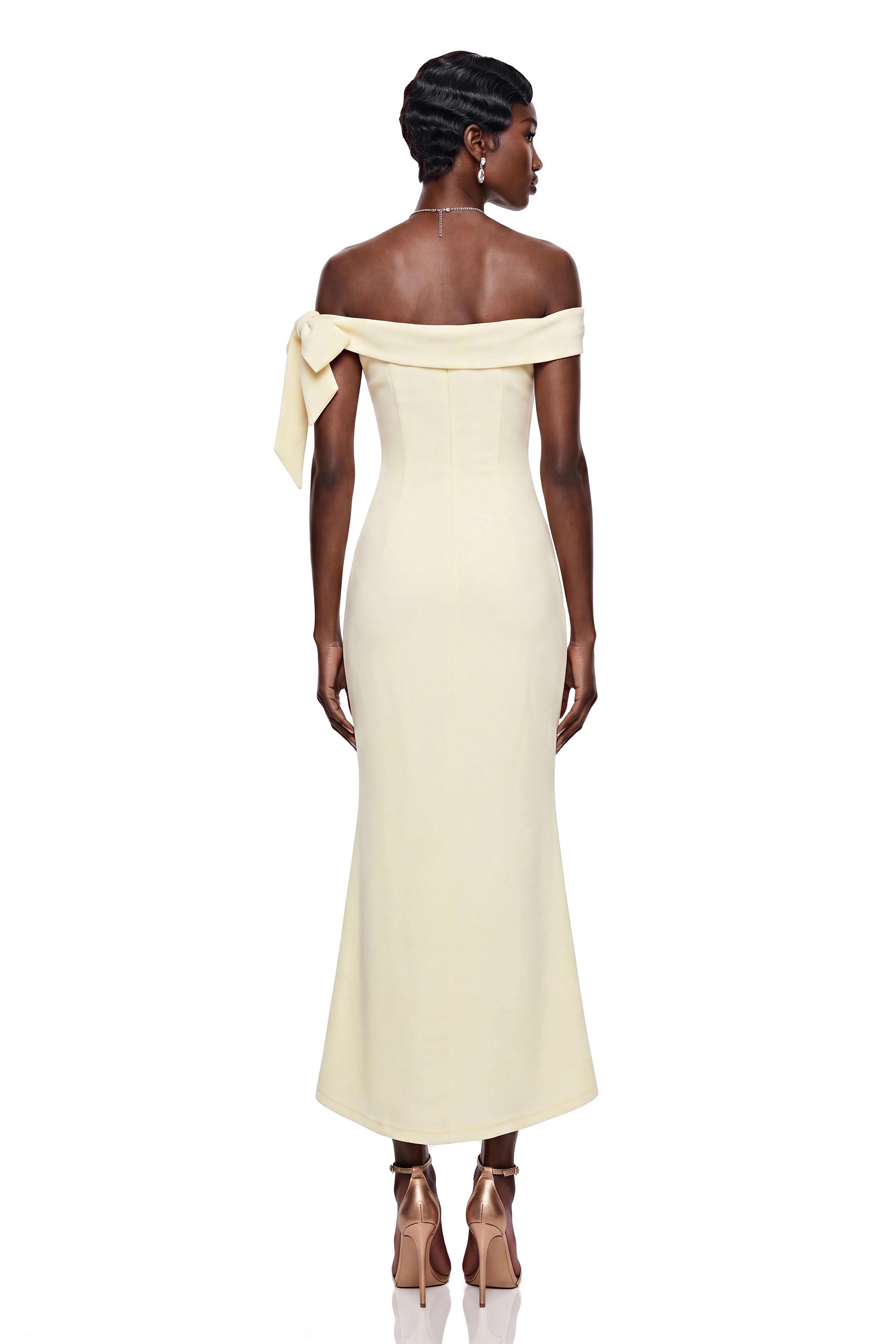 Kore Yellow Off Shoulder Maxi Dress with Bow