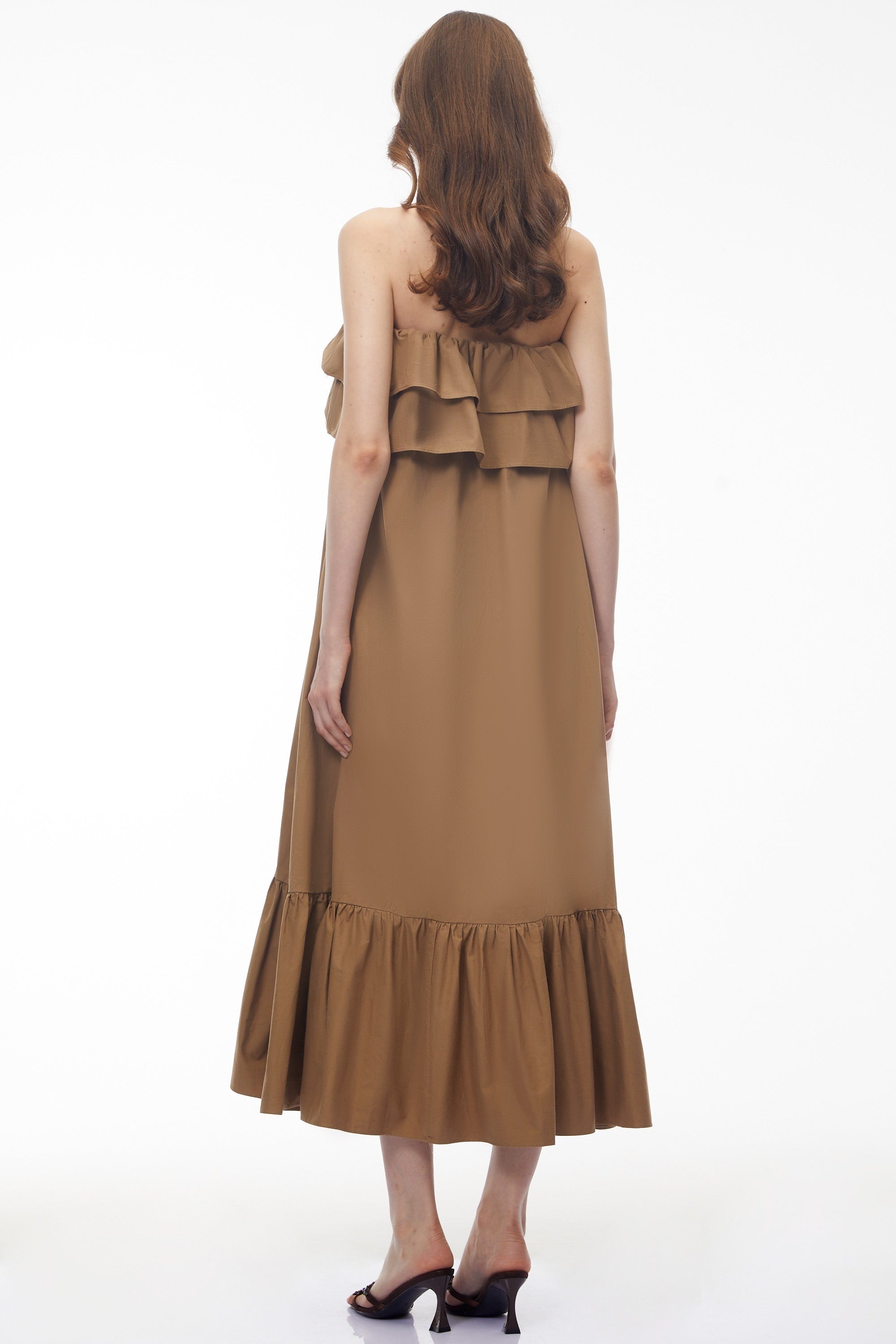 Robe midi à volants superposés Laelia Camel (Vente définitive)