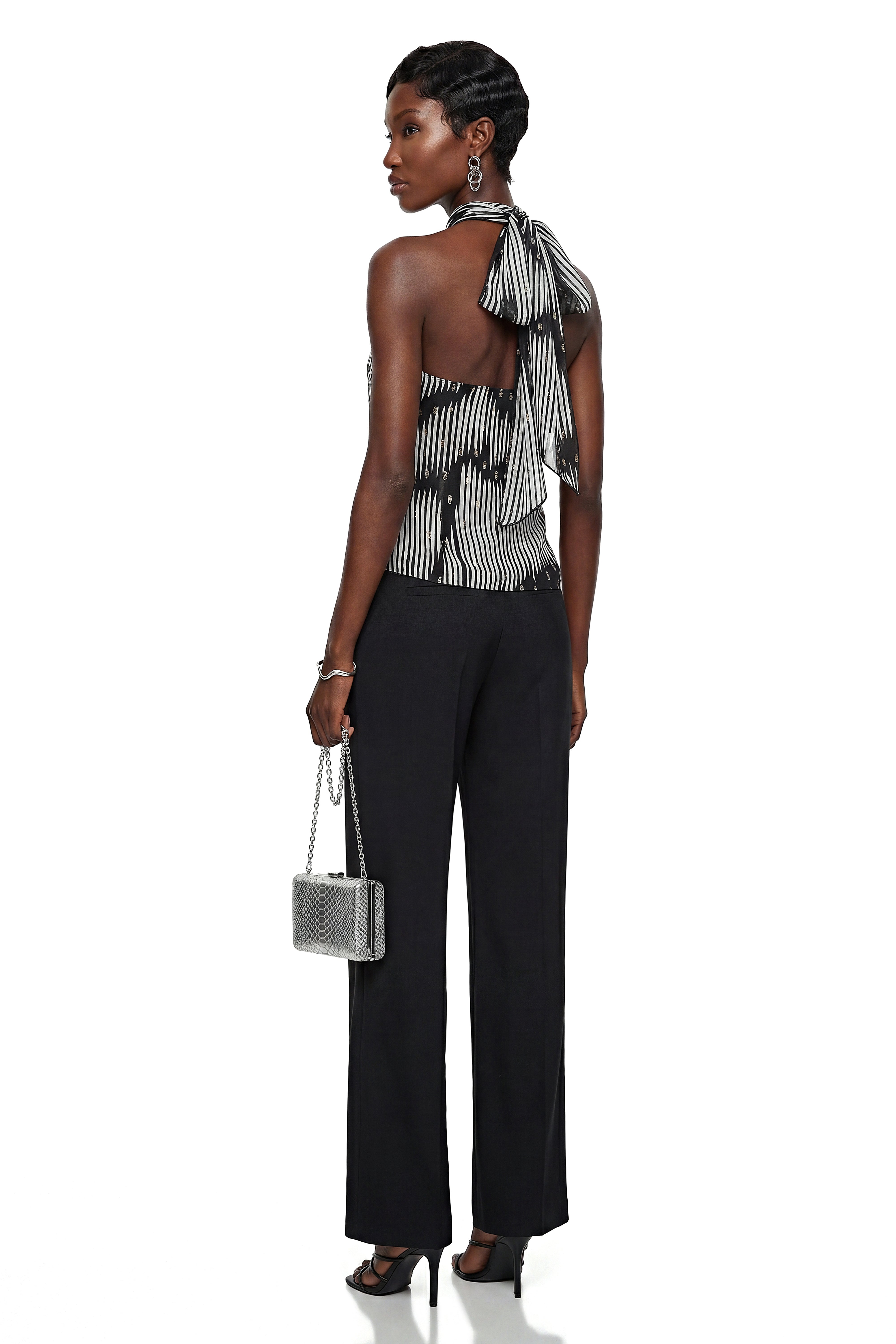Lamia Black Halterneck Striped Twist Top