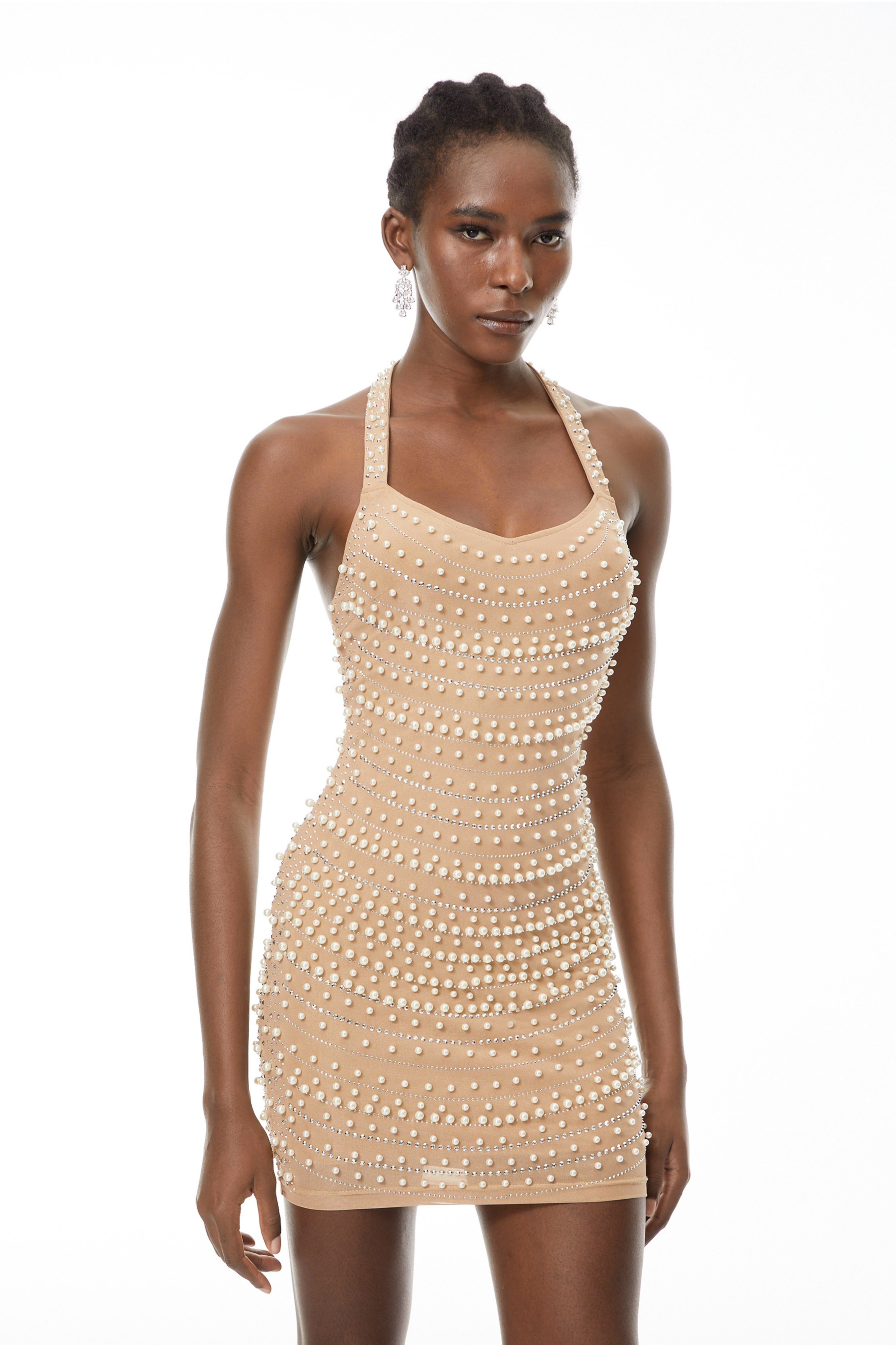 Larisa Champagne Embellished Mini Dress (Final Sale)