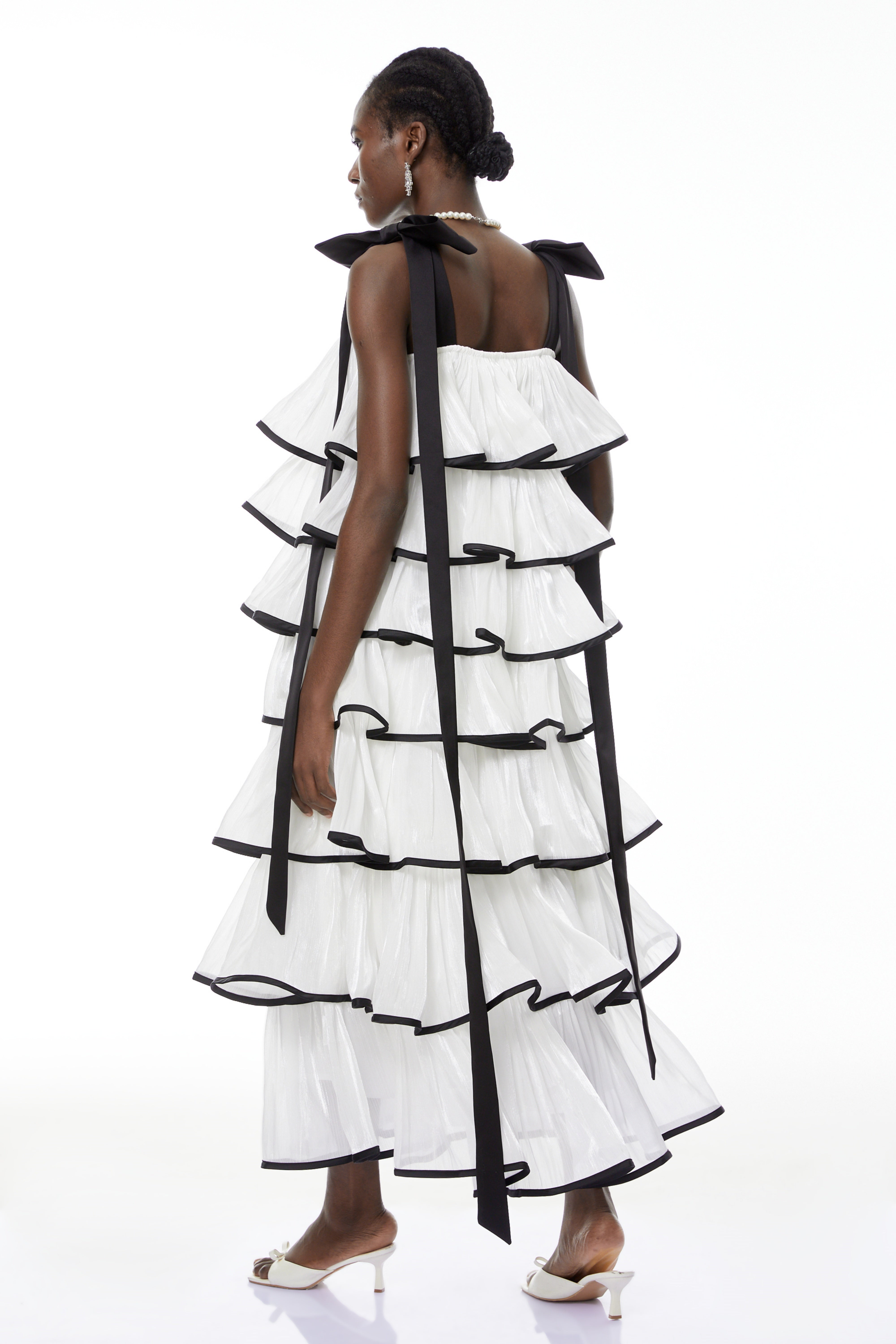 Larissa White Ruffled Maxi Dress with Bows
