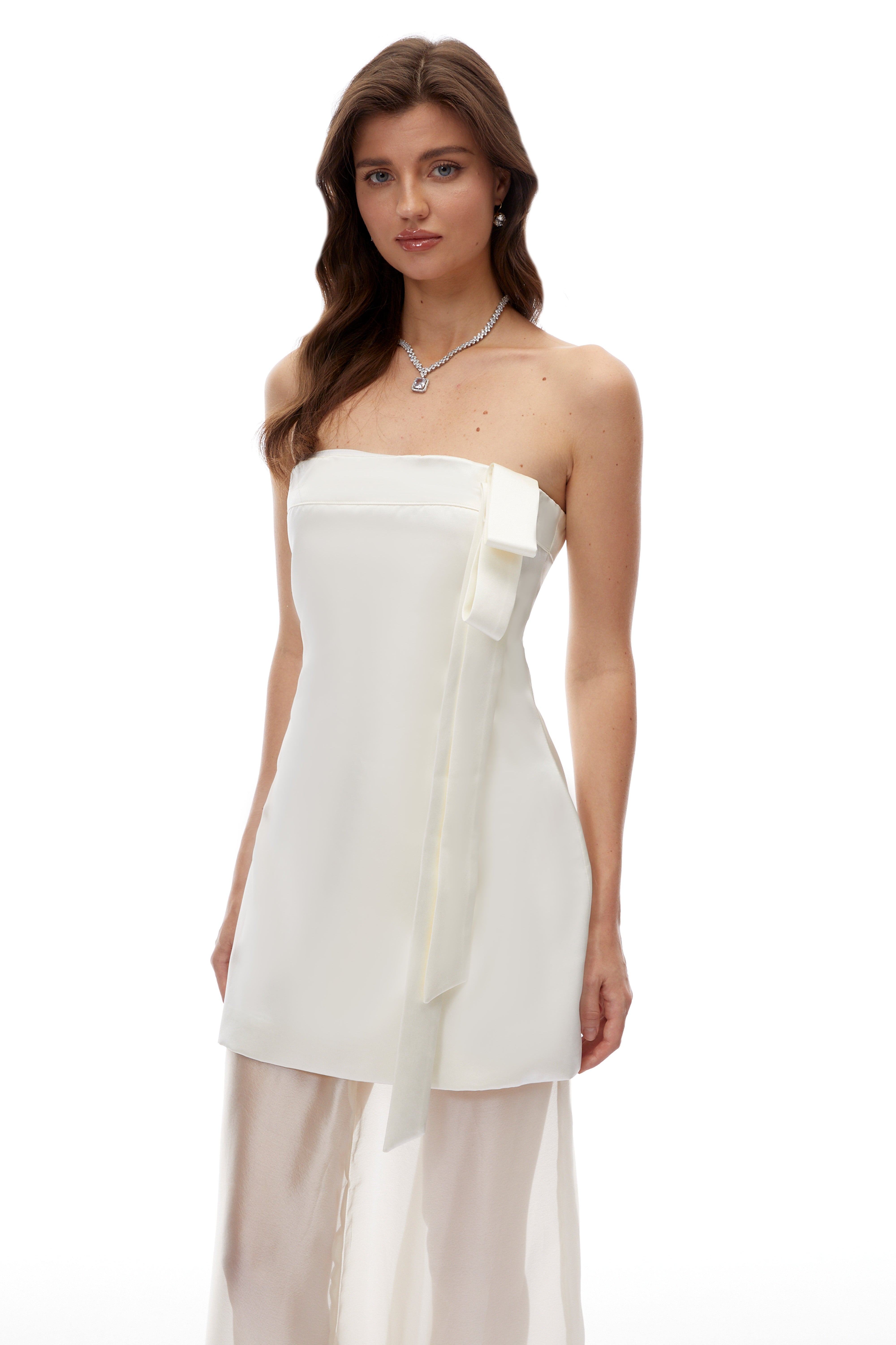 Lark White Off Shoulder Semi-Sheer Maxi Dress with Bow