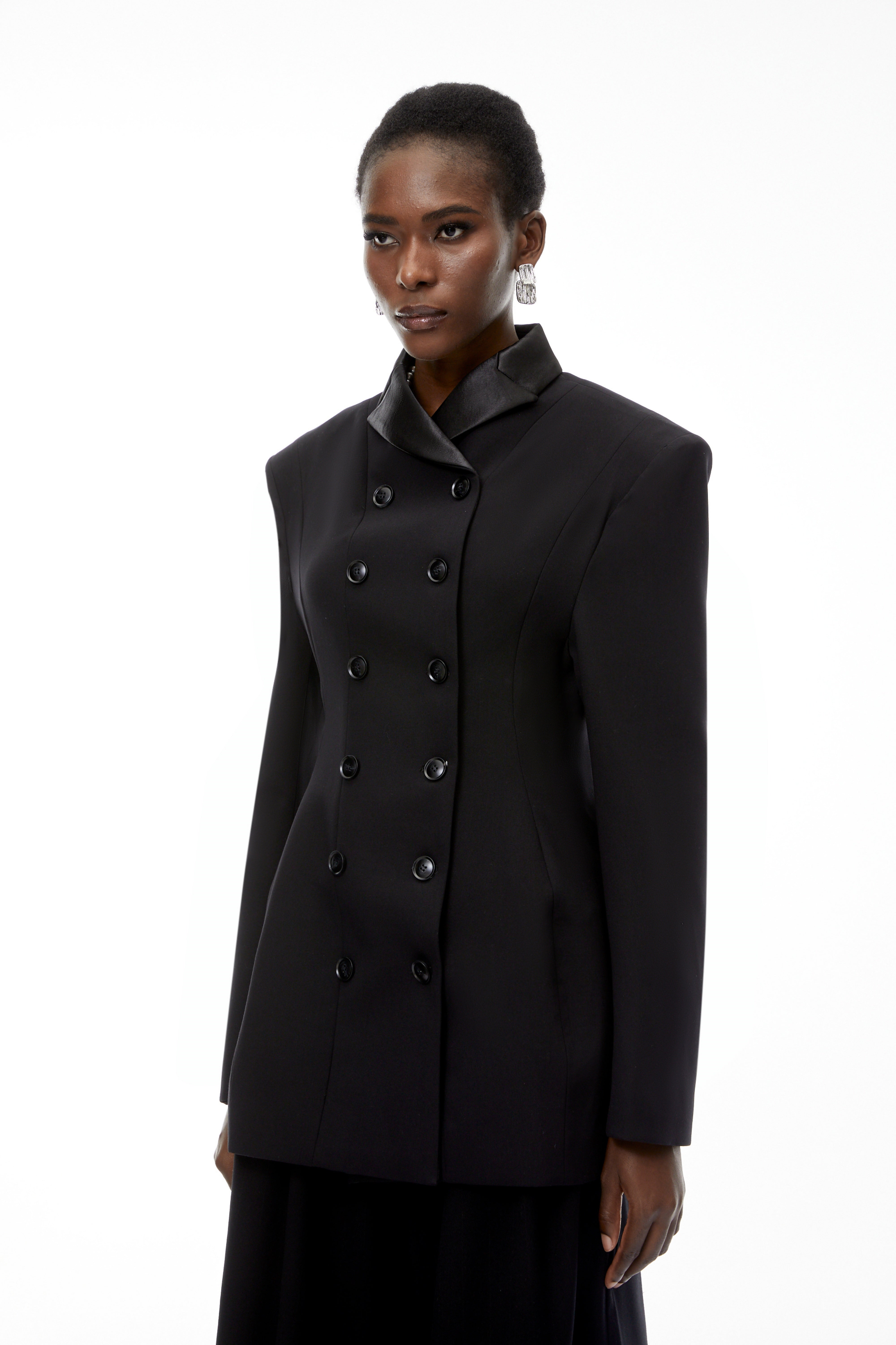 Leander Black Double-Breasted Long Blazer (Final Sale)