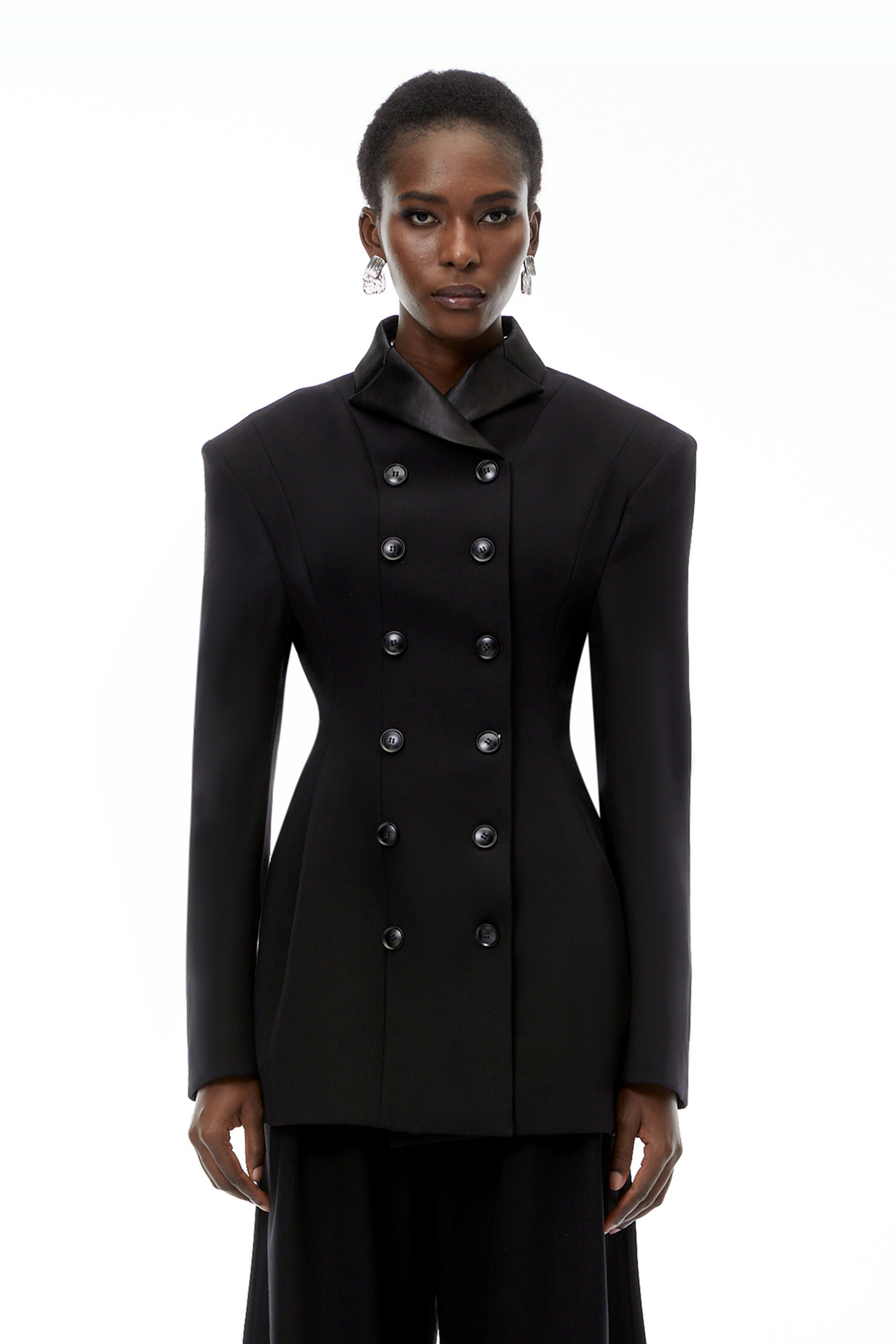 Leander Black Double-Breasted Long Blazer (Final Sale)