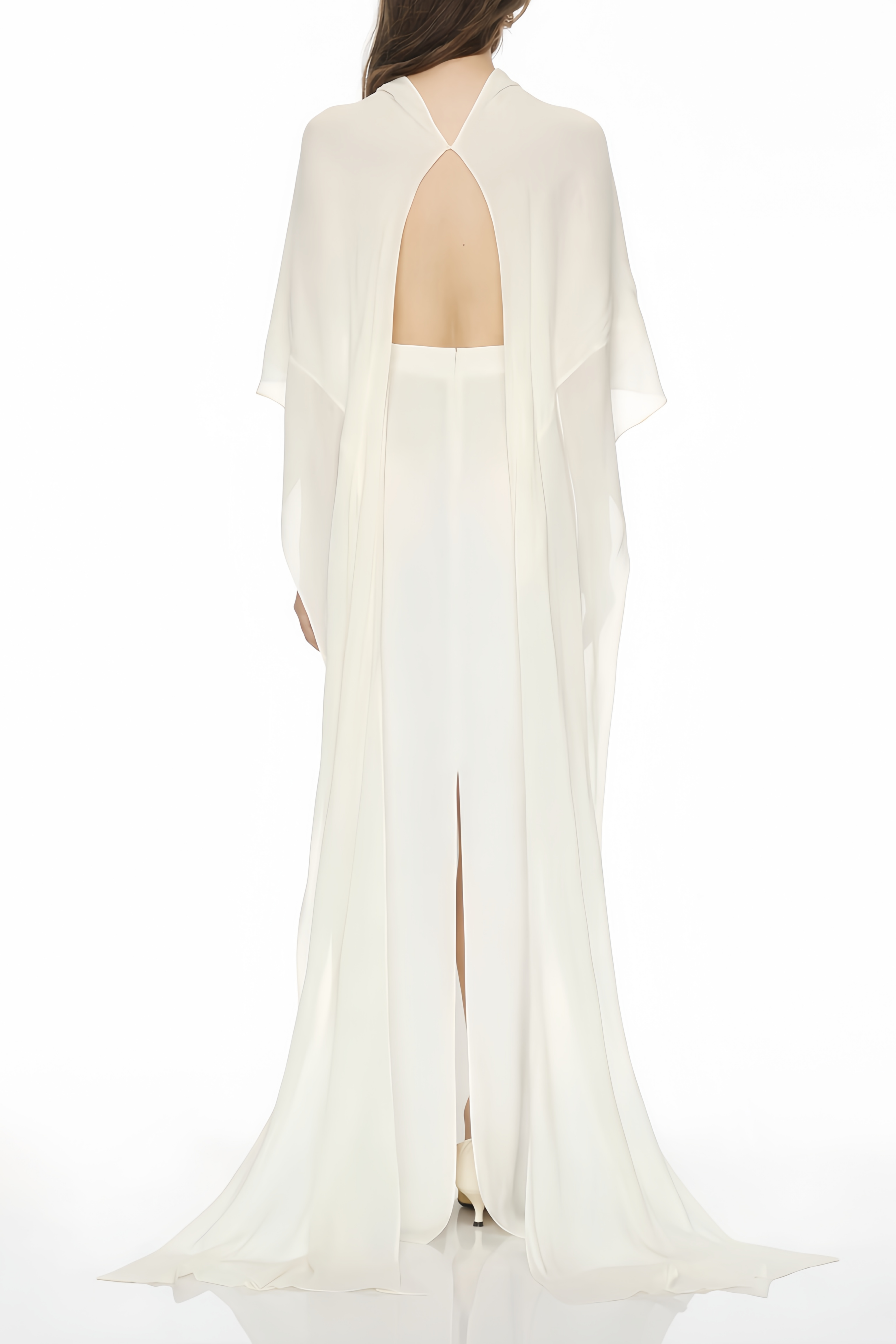 Lebeda White Backless Maxi Dress with Cape (Final Sale-US Only)