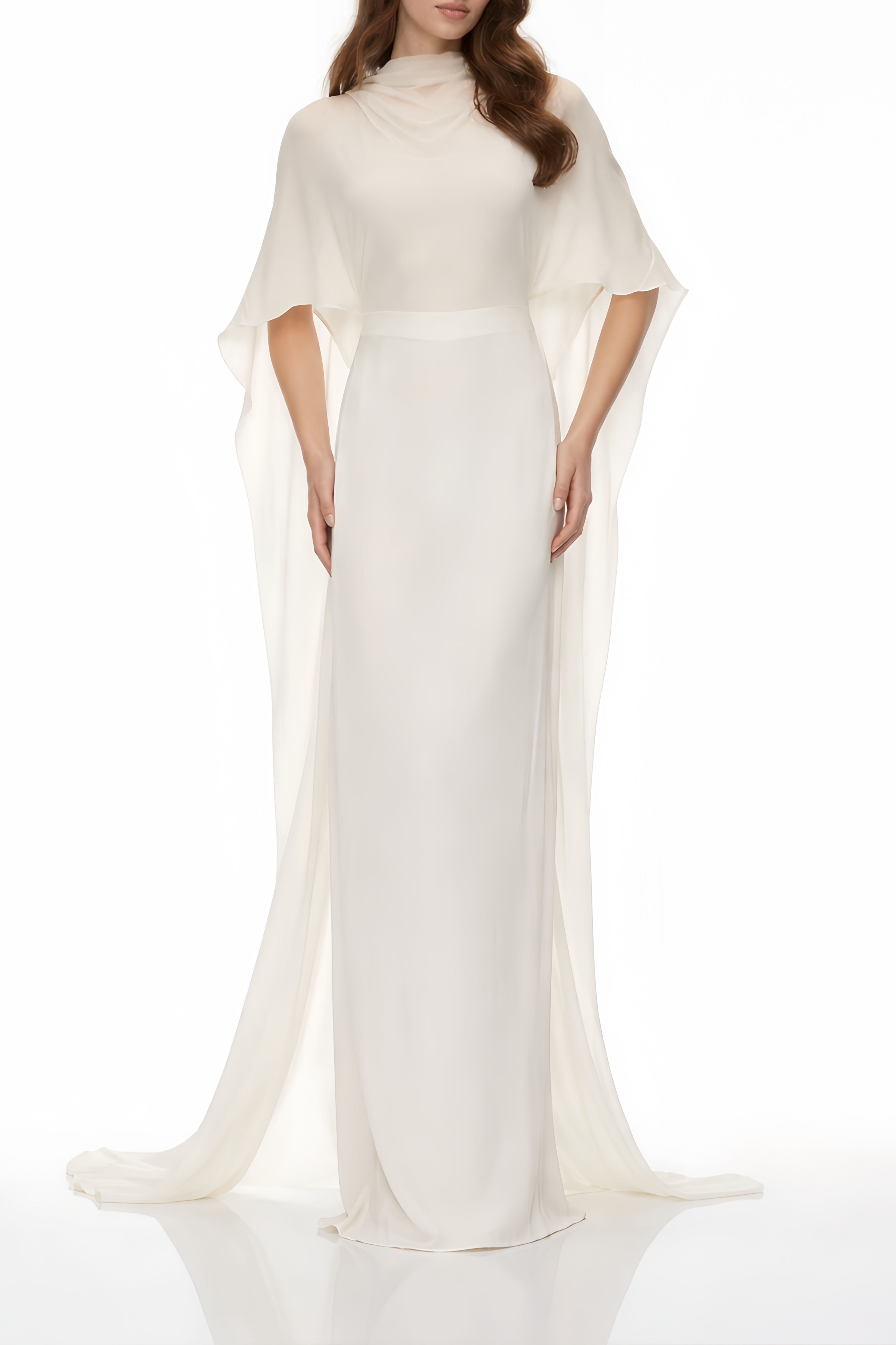 Lebeda White Backless Maxi Dress with Cape (Final Sale-US Only)