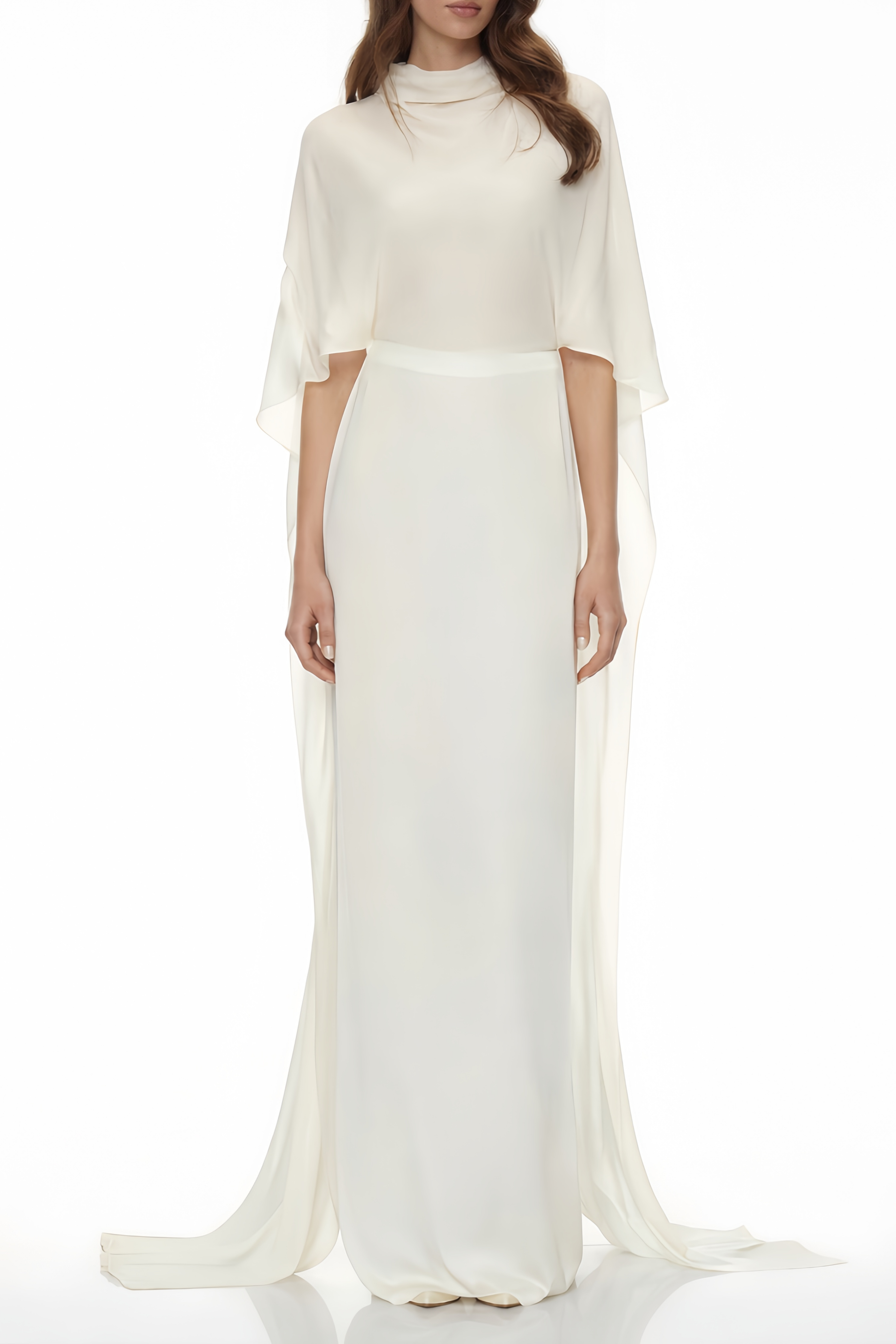 Lebeda White Backless Maxi Dress with Cape (Final Sale-US Only)