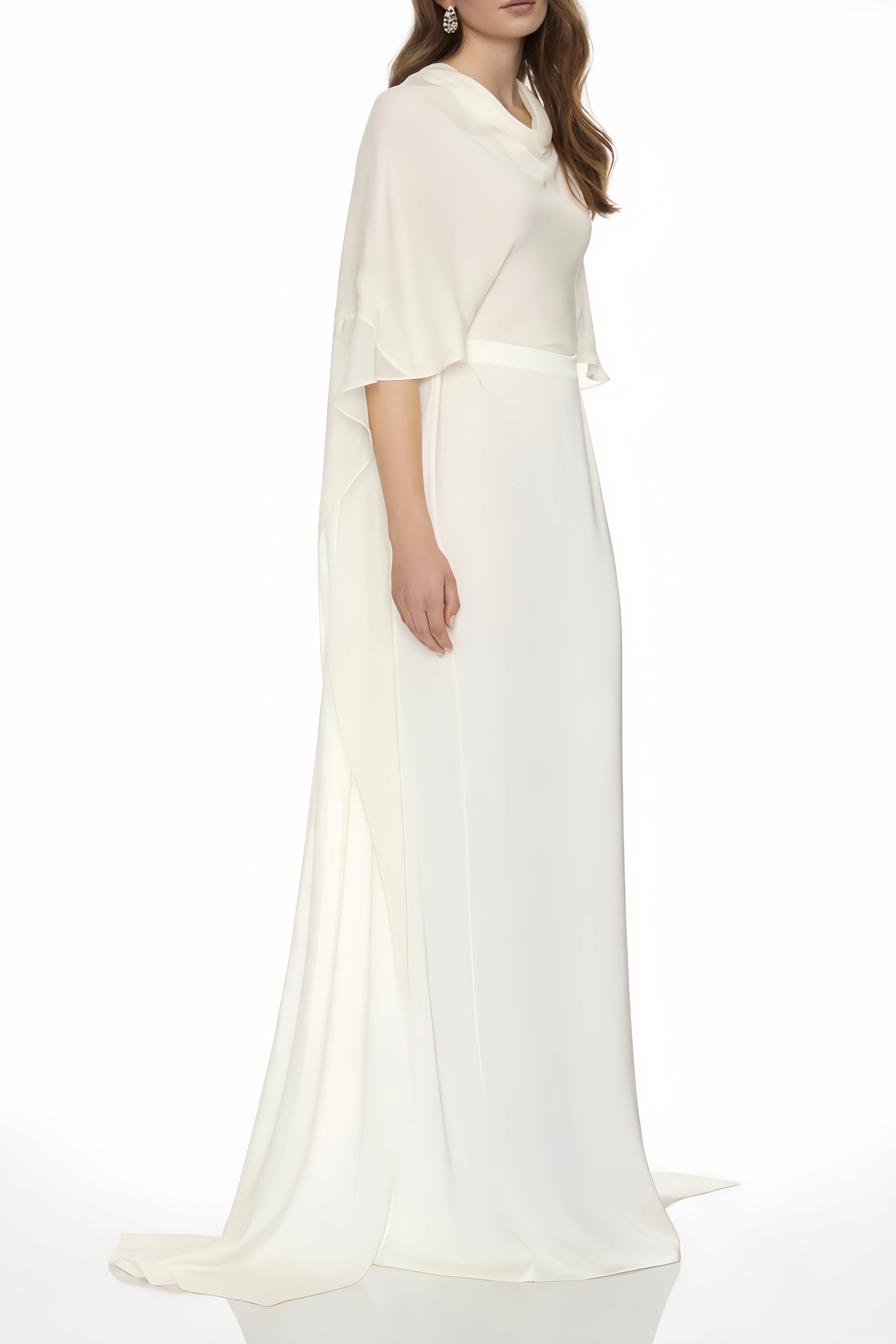Lebeda White Backless Maxi Dress with Cape (Final Sale-US Only)