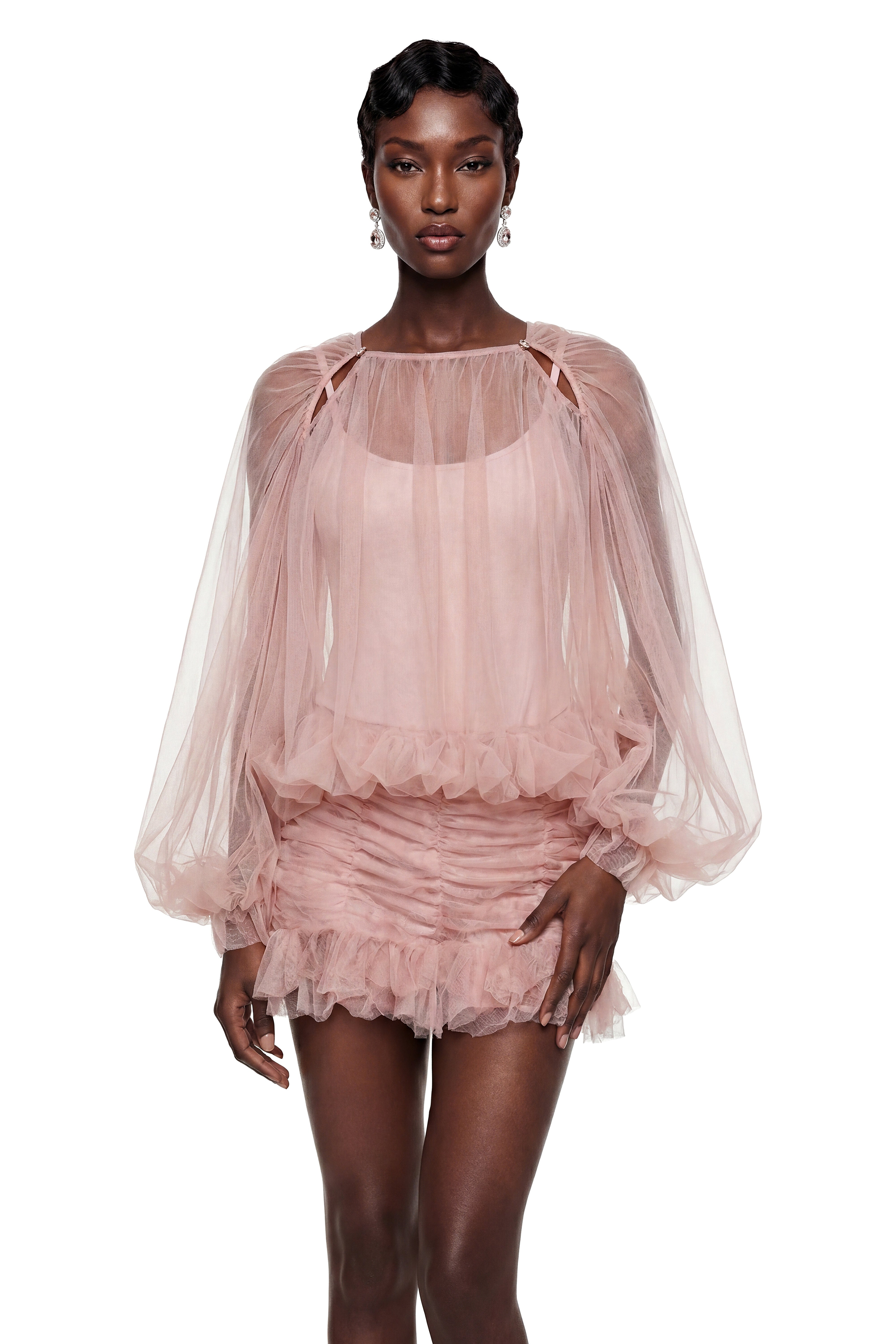 Léonie Pink Semi Sheer Bubble Tulle Shirt (Final Sale)