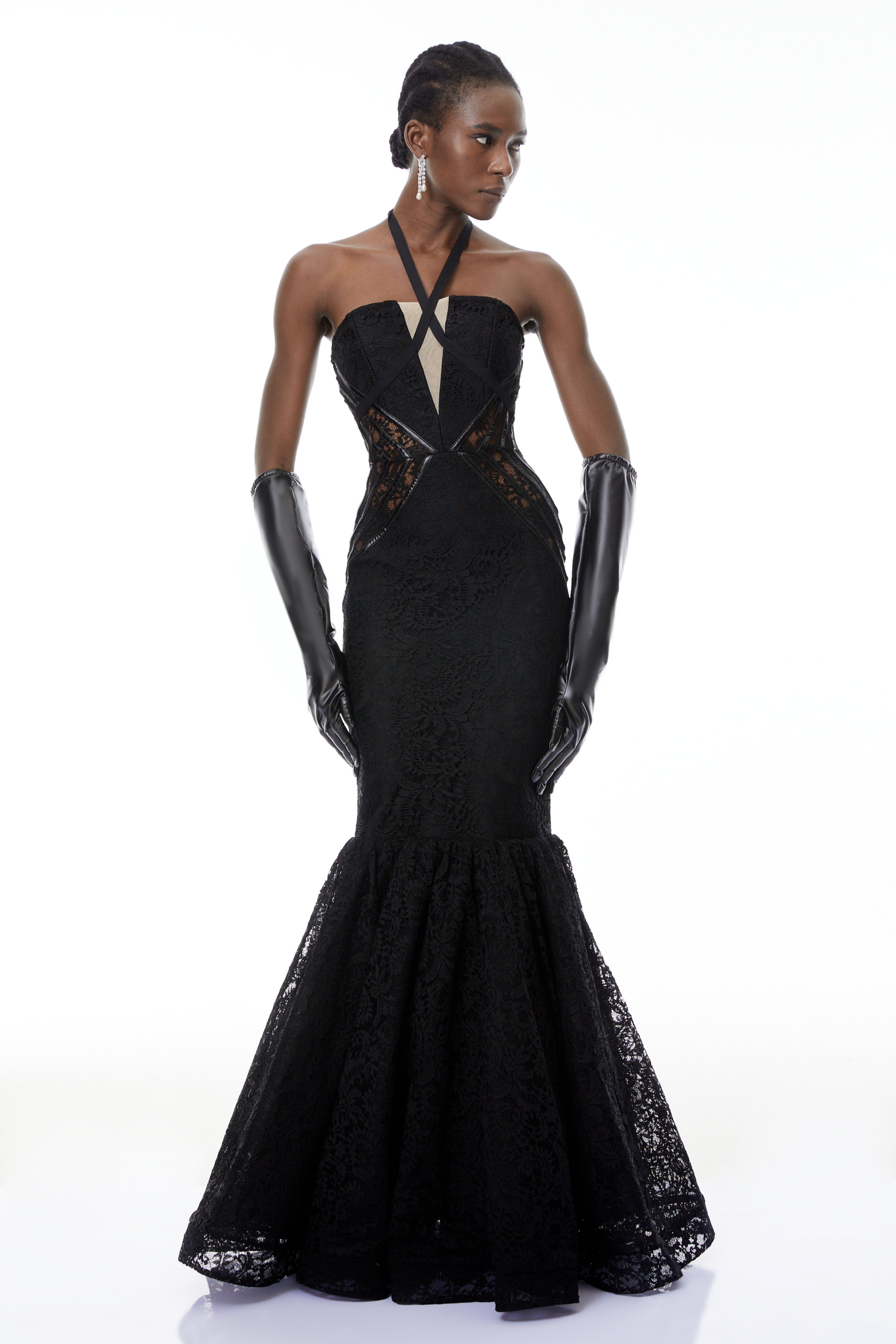 Robe longue sirène à col licou Letiția Black (Vente définitive)