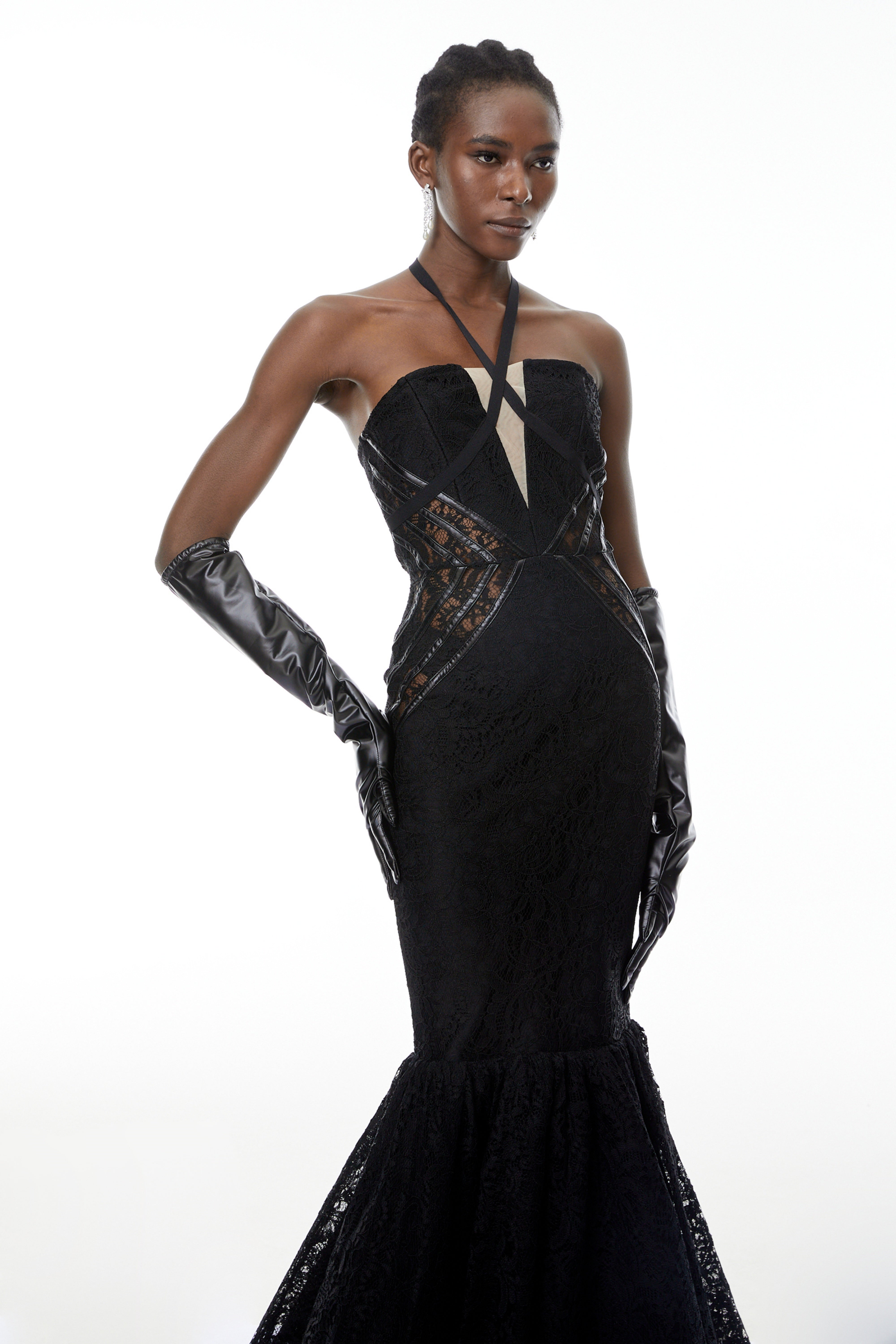 Robe longue sirène à col licou Letiția Black (Vente définitive)