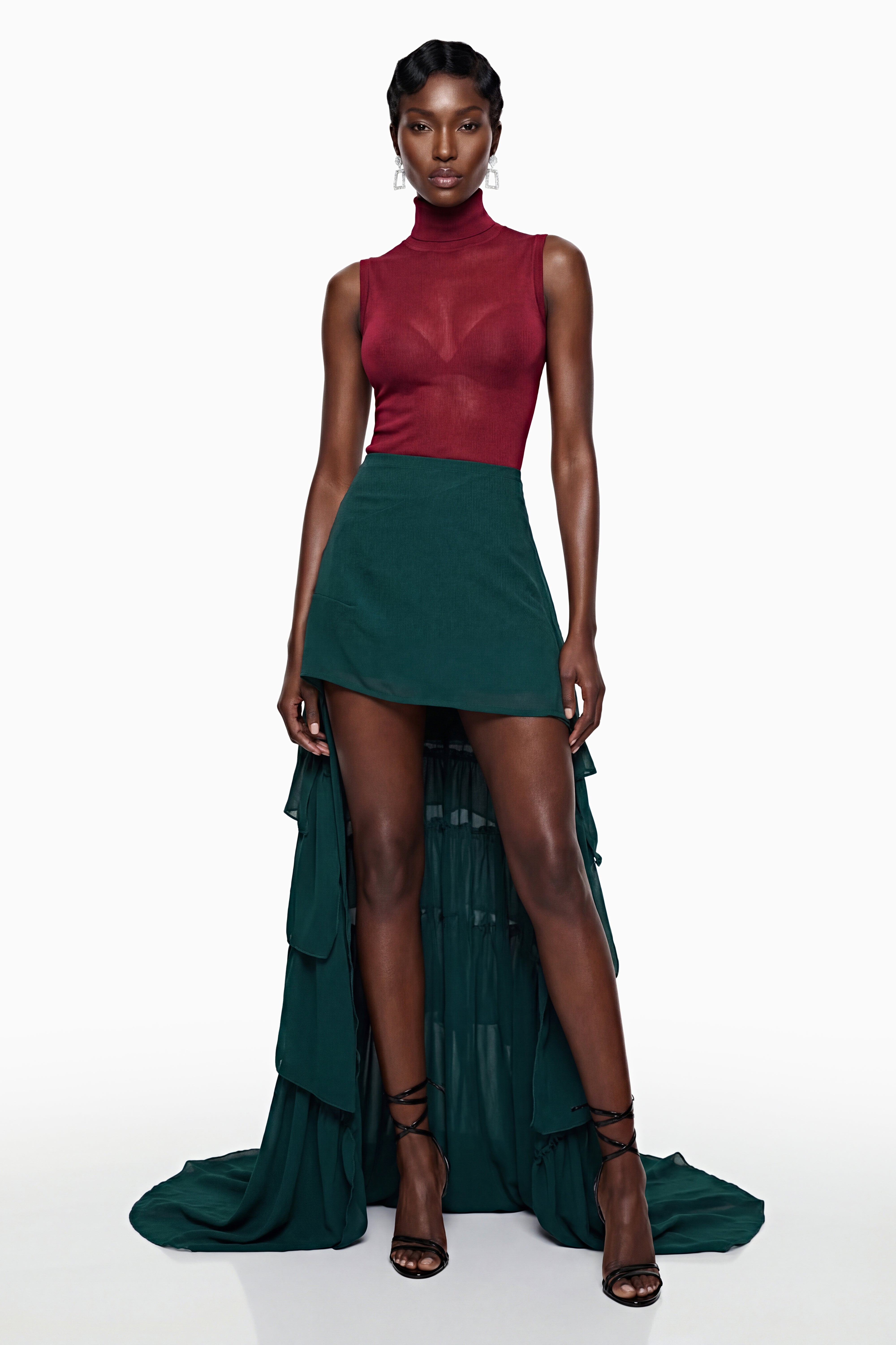 Lindiwe Green Asymmetrical Ruffled Skirt (Final Sale)