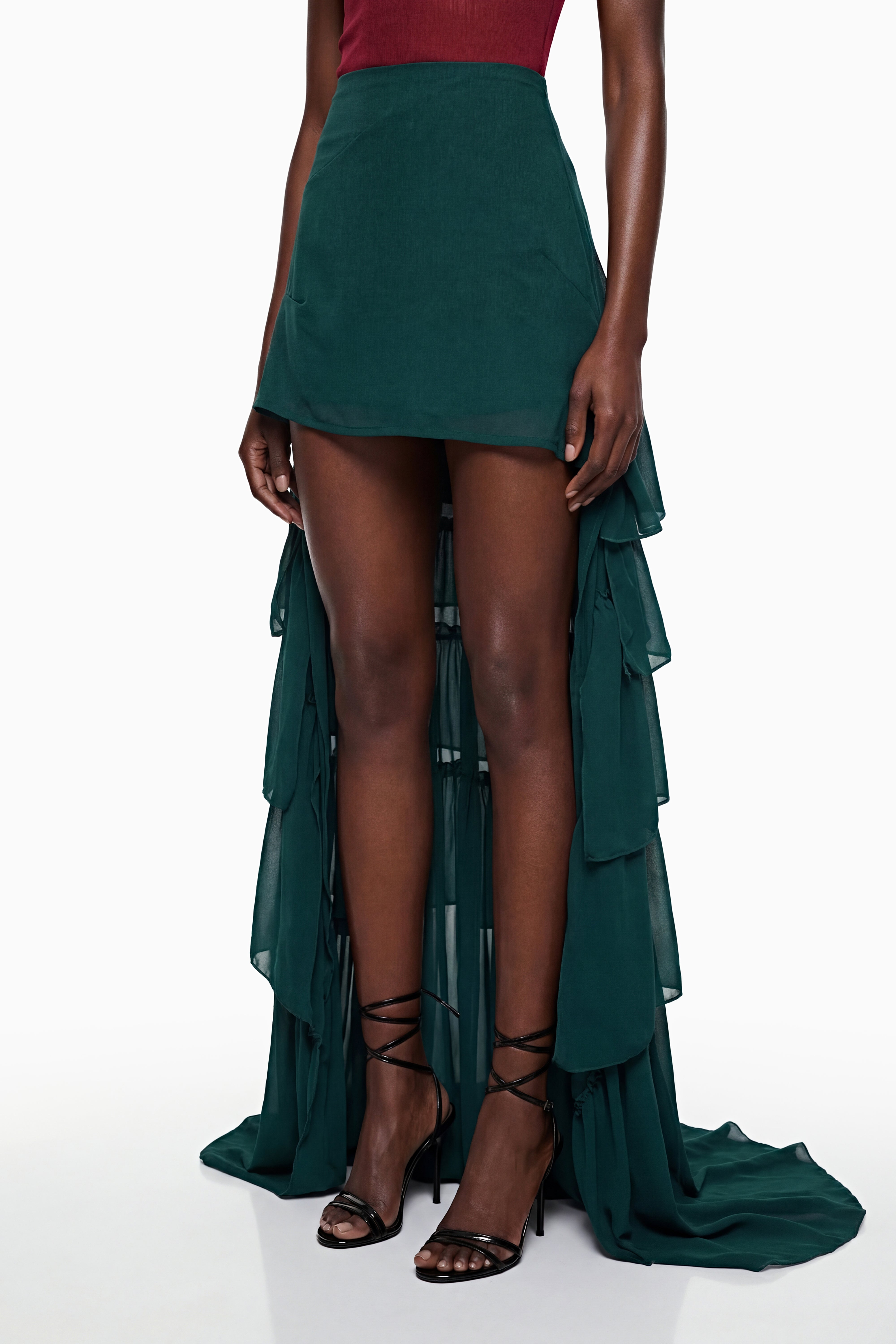 Lindiwe Green Asymmetrical Ruffled Skirt (Final Sale)