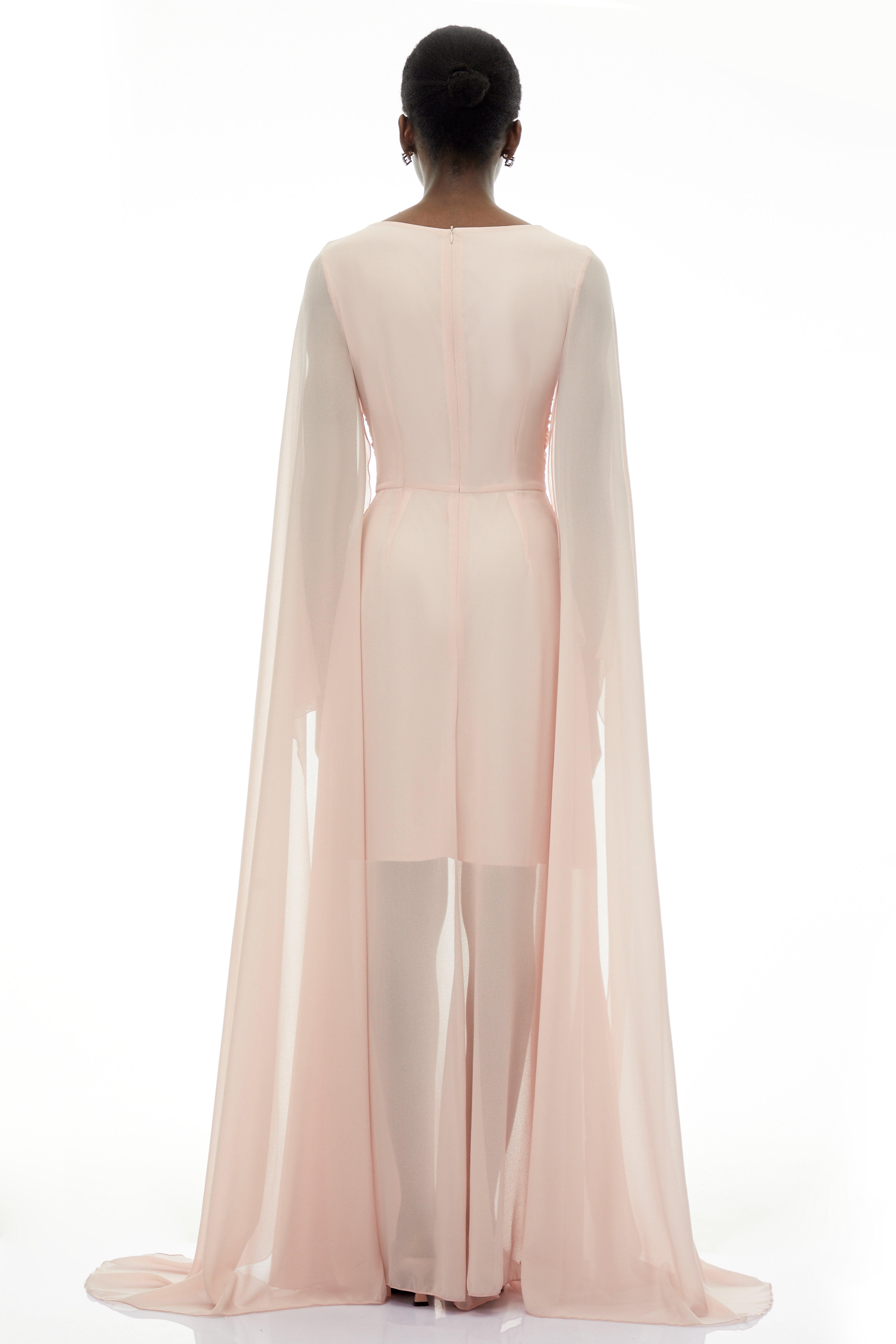 Lindsay Pink Ruched Maxi Dress with Draped Sleeves (Final Sale)
