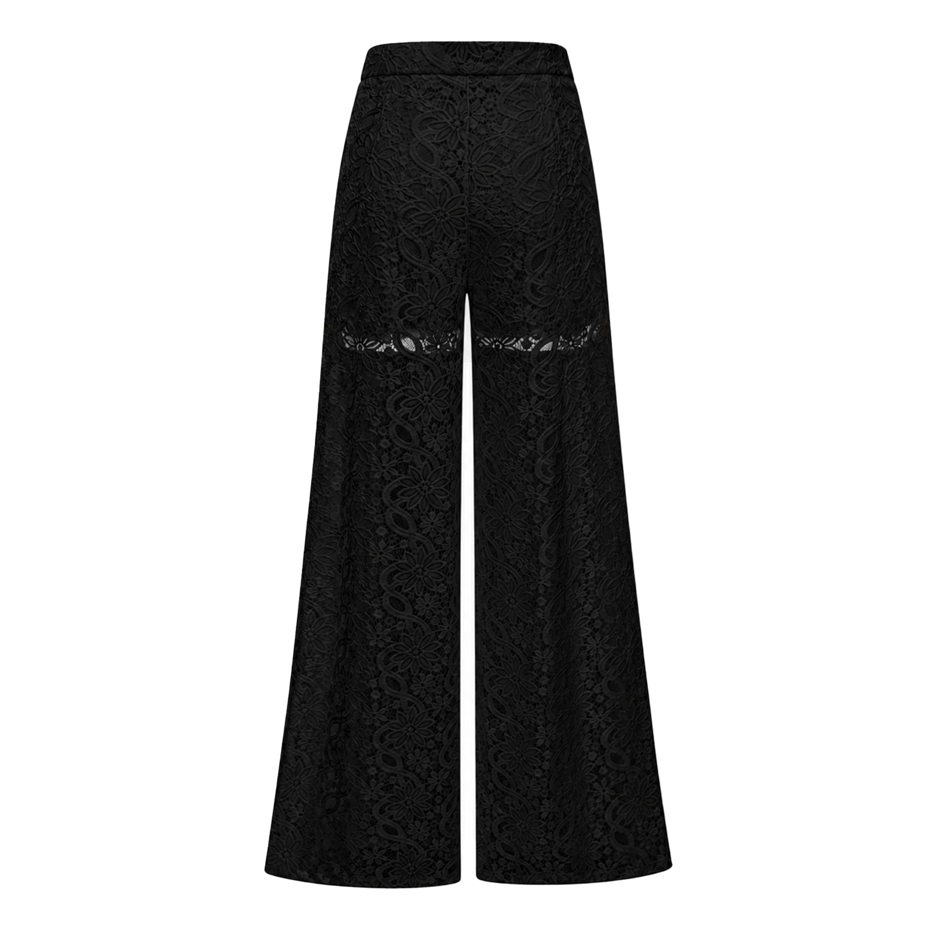 Loana Black Floral Lace Top & Trousers Set