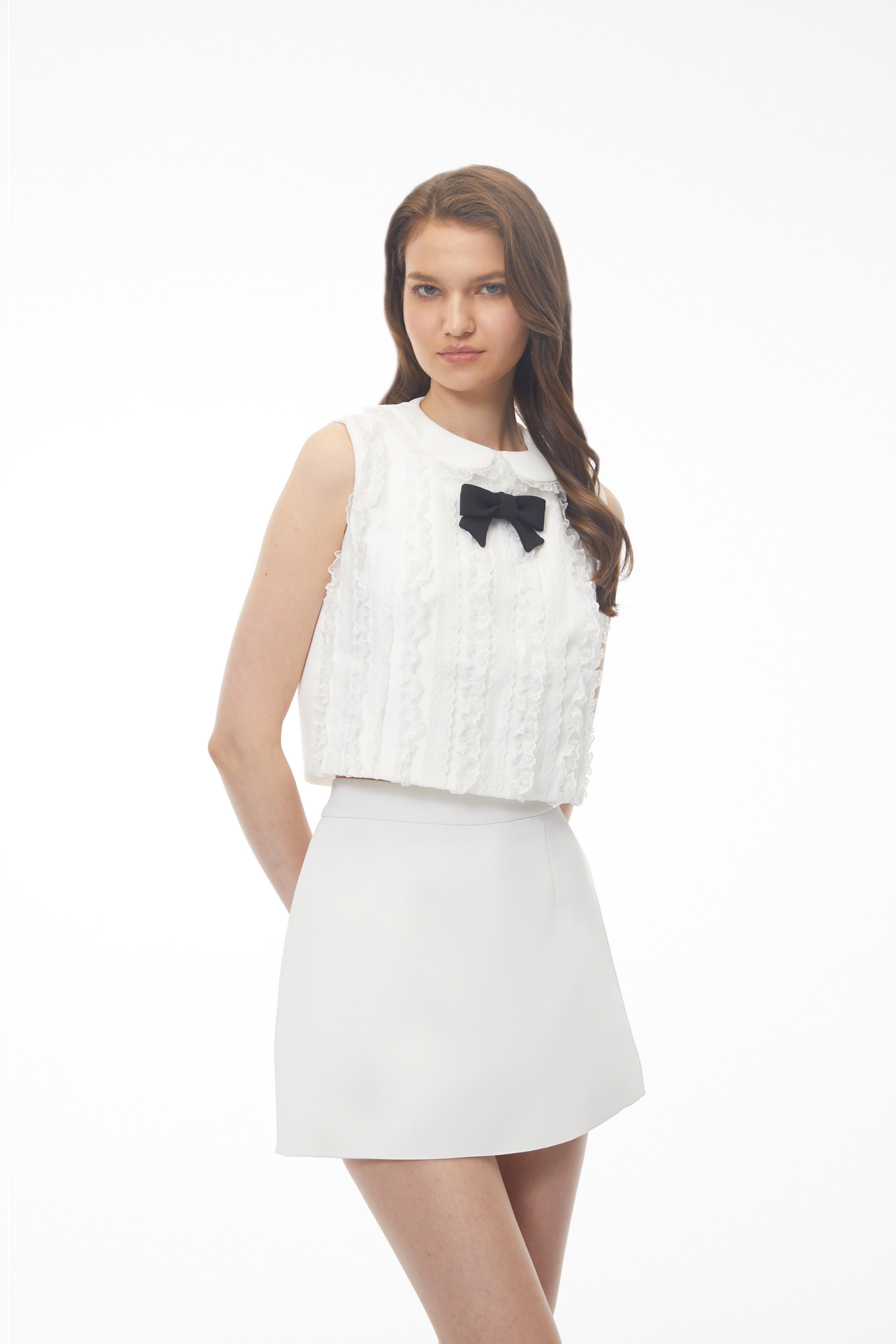 Lorelei White Round Neck Crop Top & Skirt Set (Final Sale)