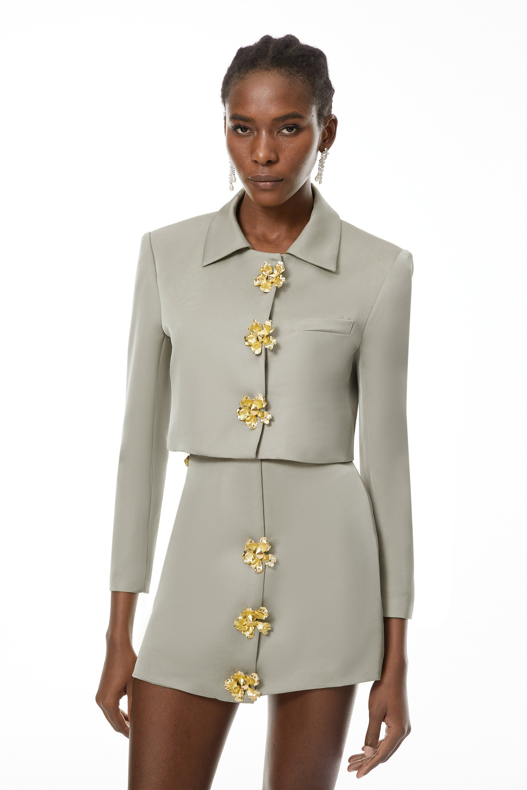 Lovisa Green Decroative Button Shirt & Skirt Set (Final Sale-US Only)