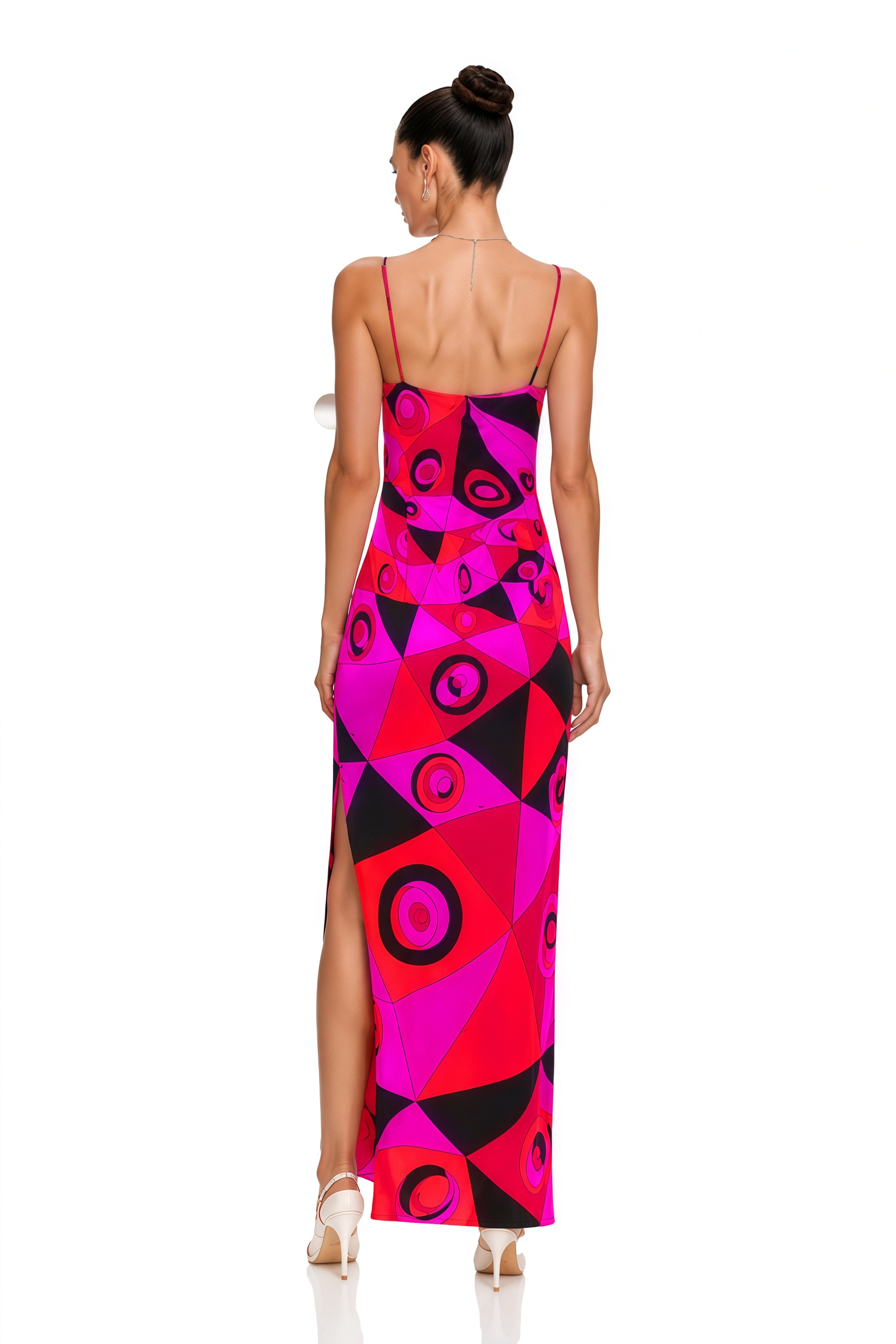 Robe longue Lucasta à col en V rouge avec effet color block