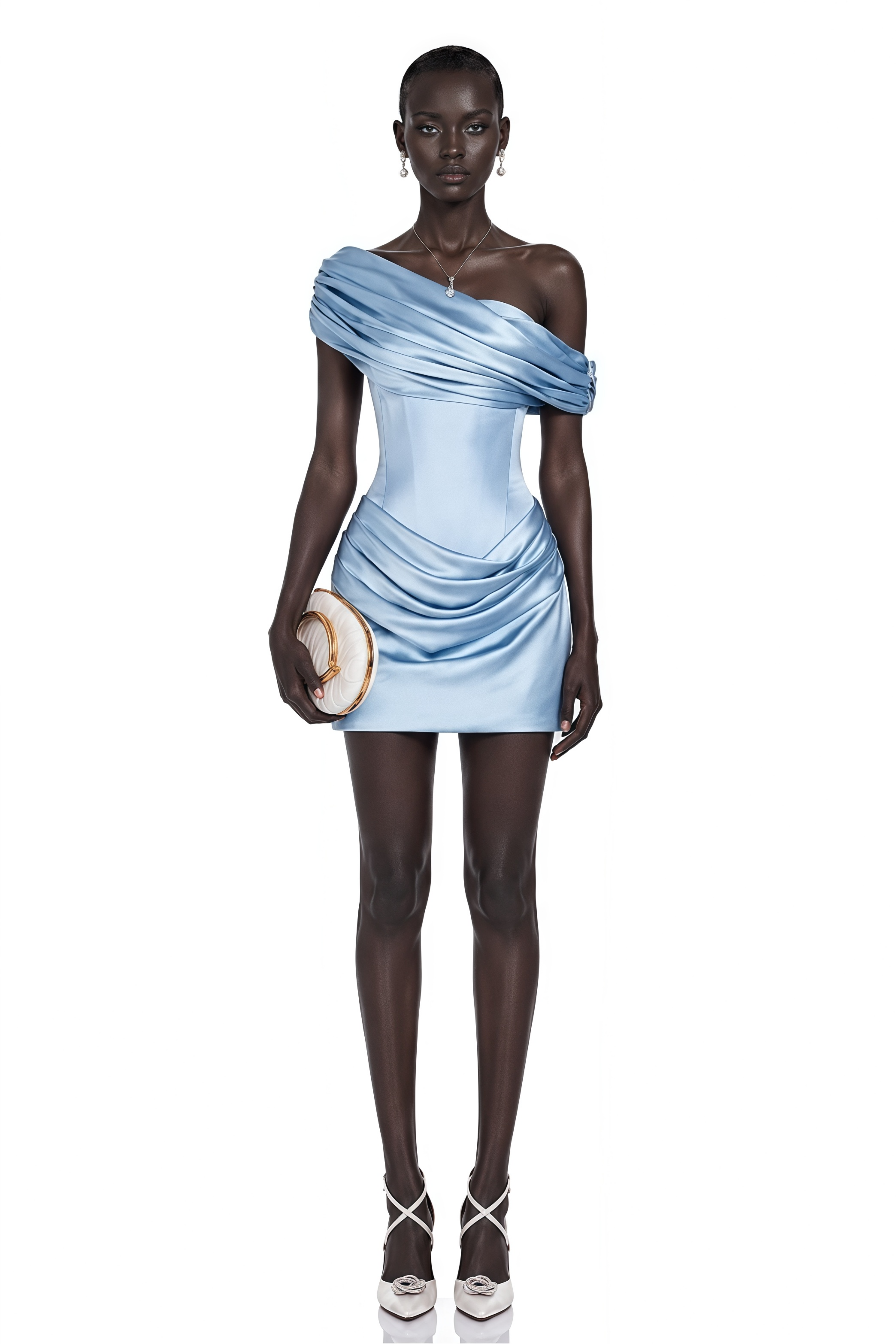 Lucienne Light Blue One Shoulder Ruched Mini Dress