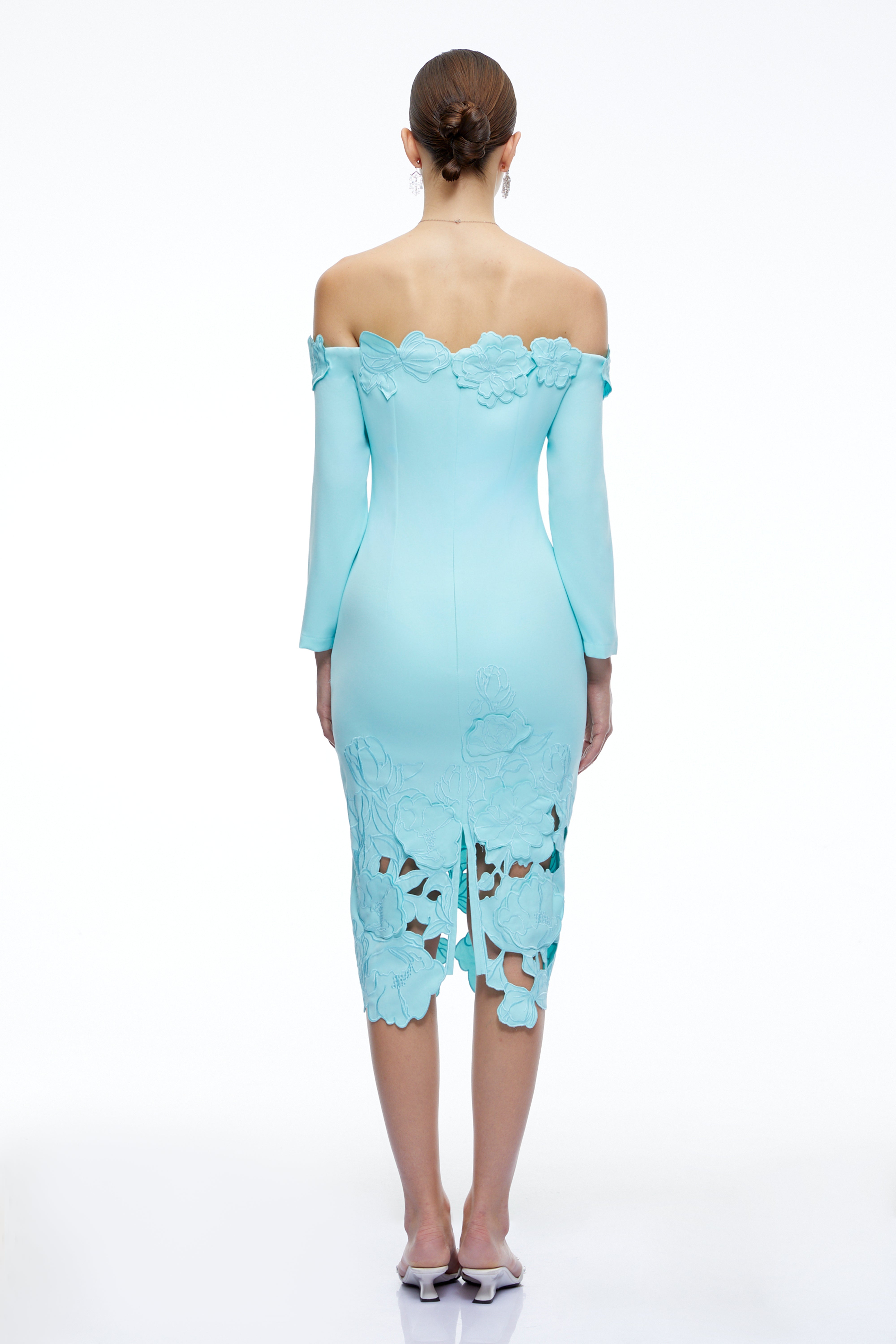 Inga Mint Green Off Shoulder Floral Midi Dress with Cut-Outs
