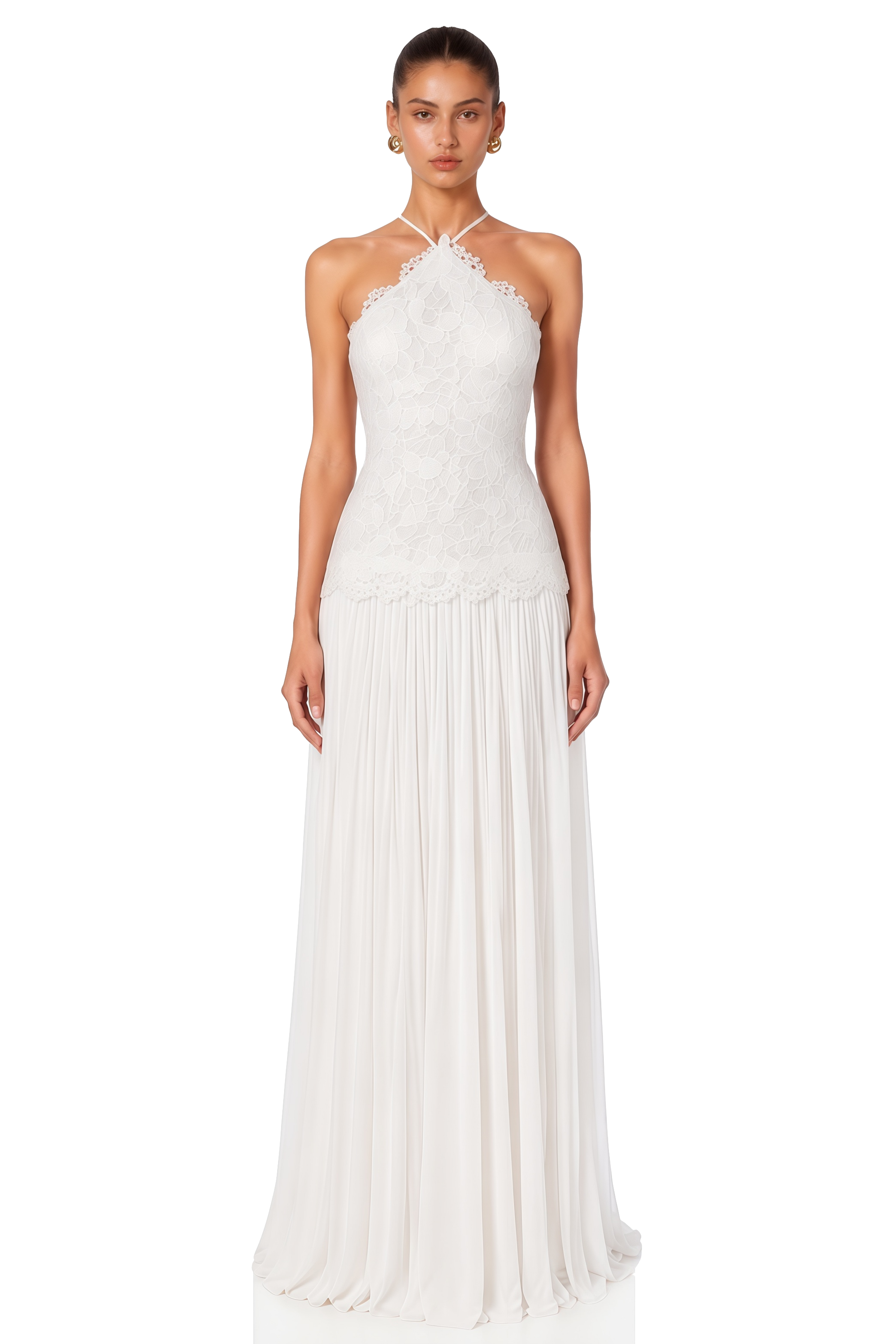 Lucille White Halterneck Flowy Maxi Dress