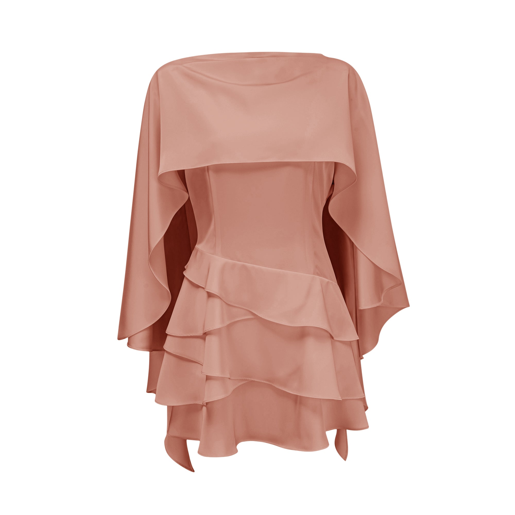 Lyna Pink Satin Ruffled Mini Dress with Shawl Panel Detail (Final Sale)
