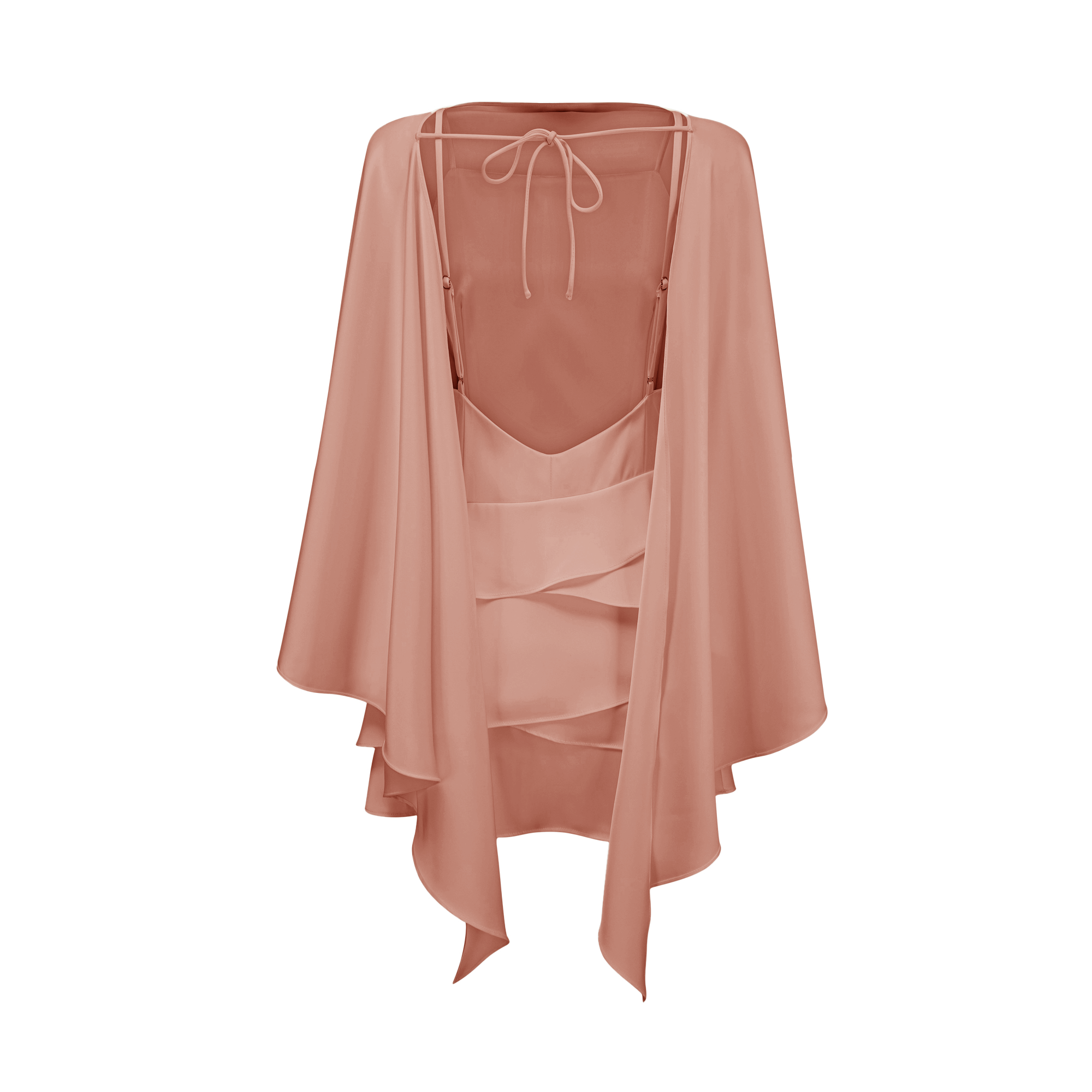 Lyna Pink Satin Ruffled Mini Dress with Shawl Panel Detail (Final Sale)