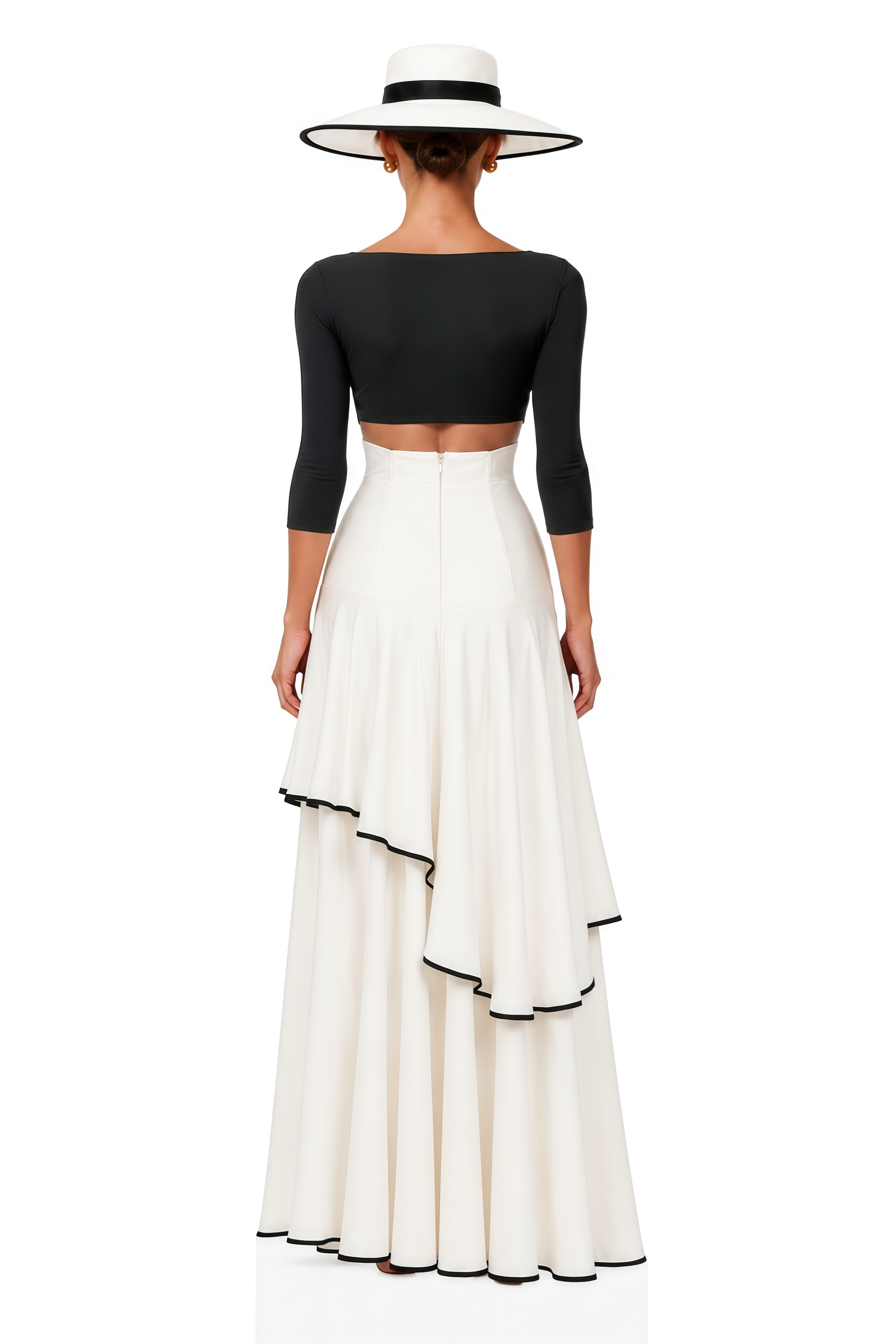 Lysandre White Color Block Top & Tiered Skirt Set