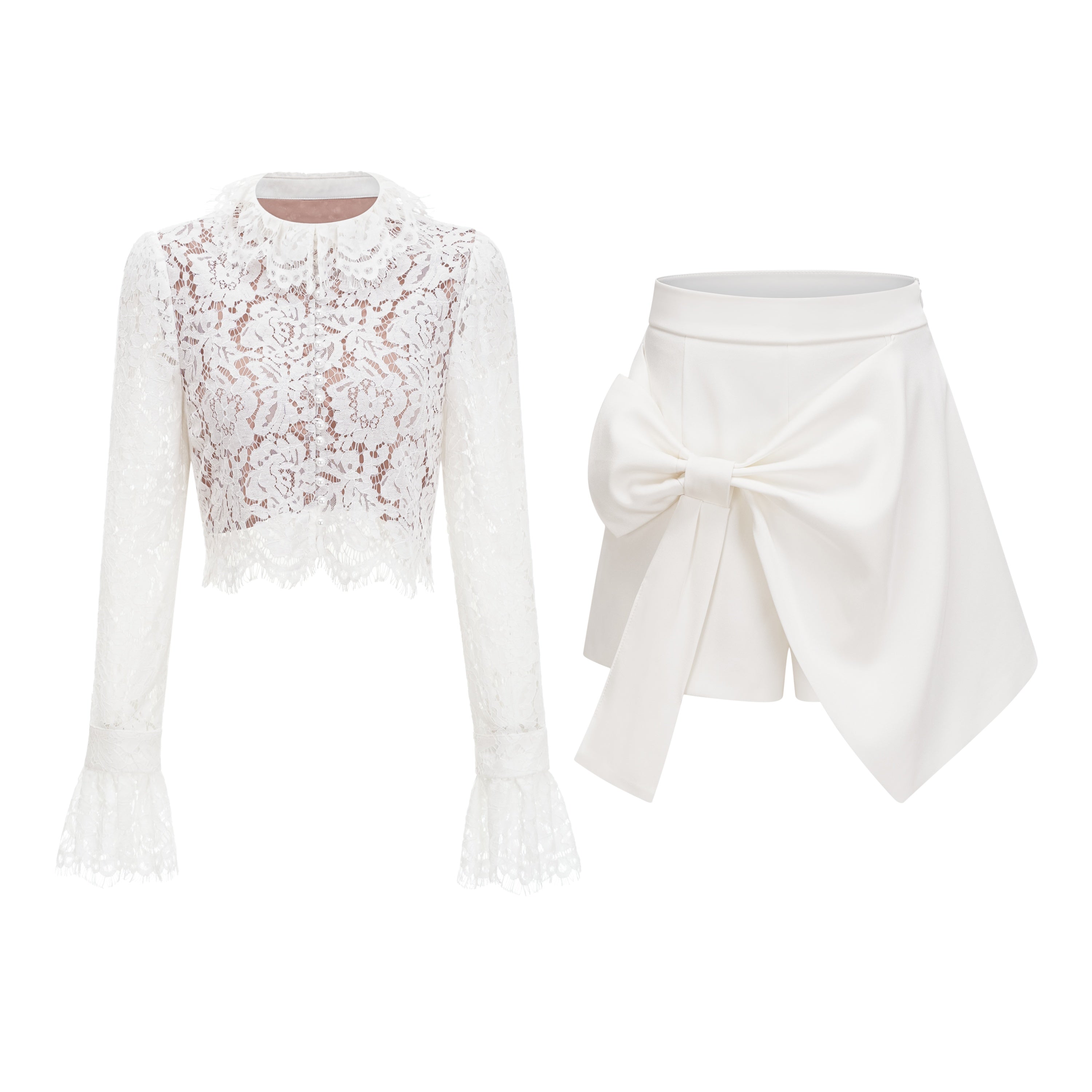 Vesper White High NeckLace Blouse & Skirt Co-ord Set (Final Sale-US Only)
